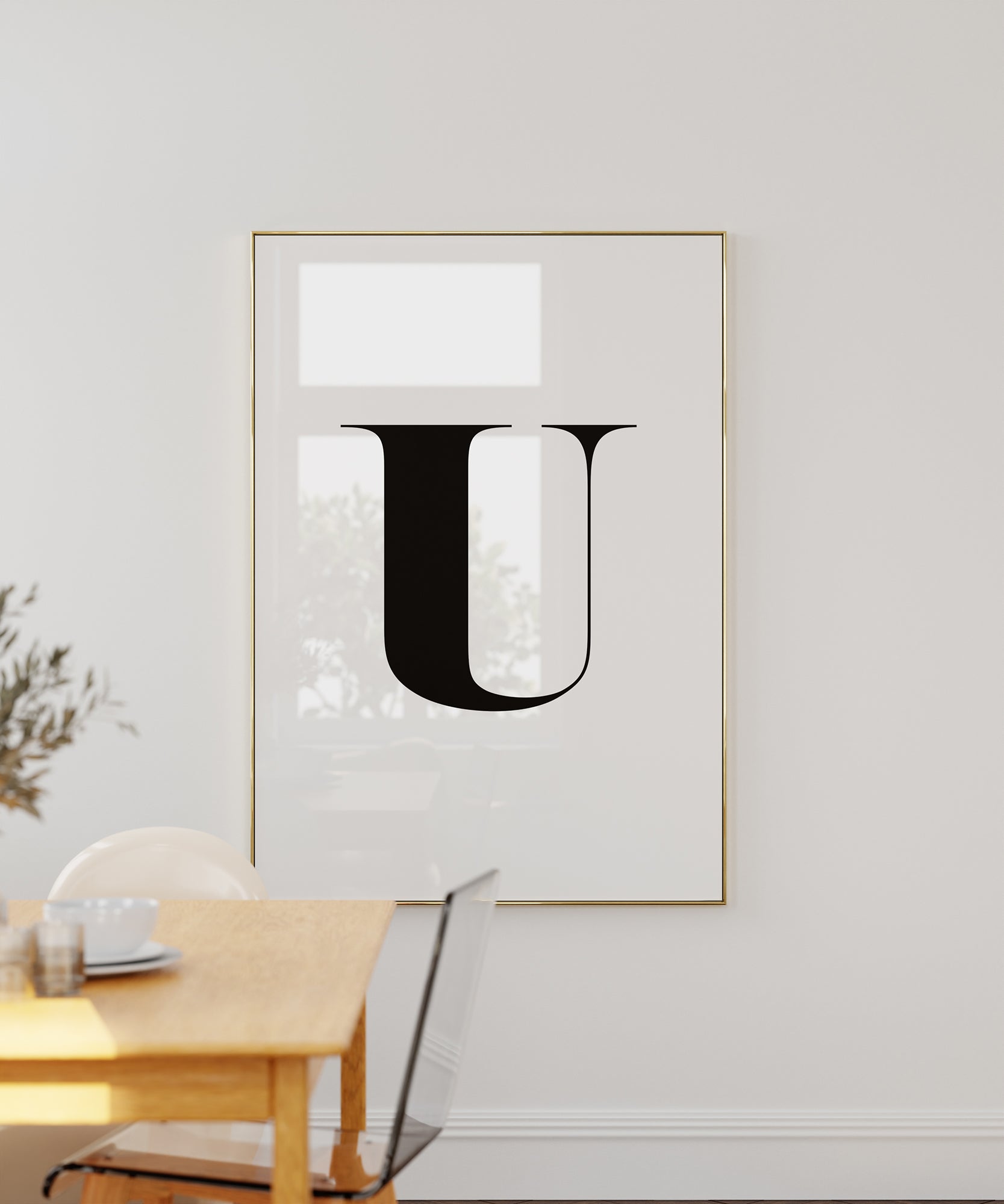 Classic black and white 'U LETTER B&W' initial, aesthetic canvas-style print for timeless monochrome art.