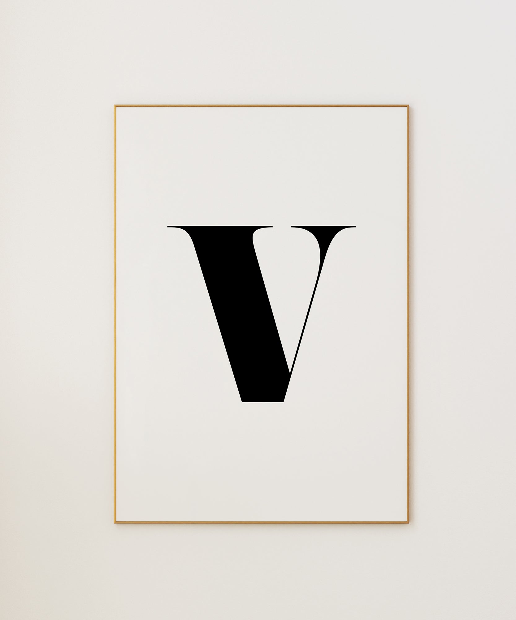 Timeless black and white 'V LETTER B&W' initial, minimalist wall art for a bold classic aesthetic.