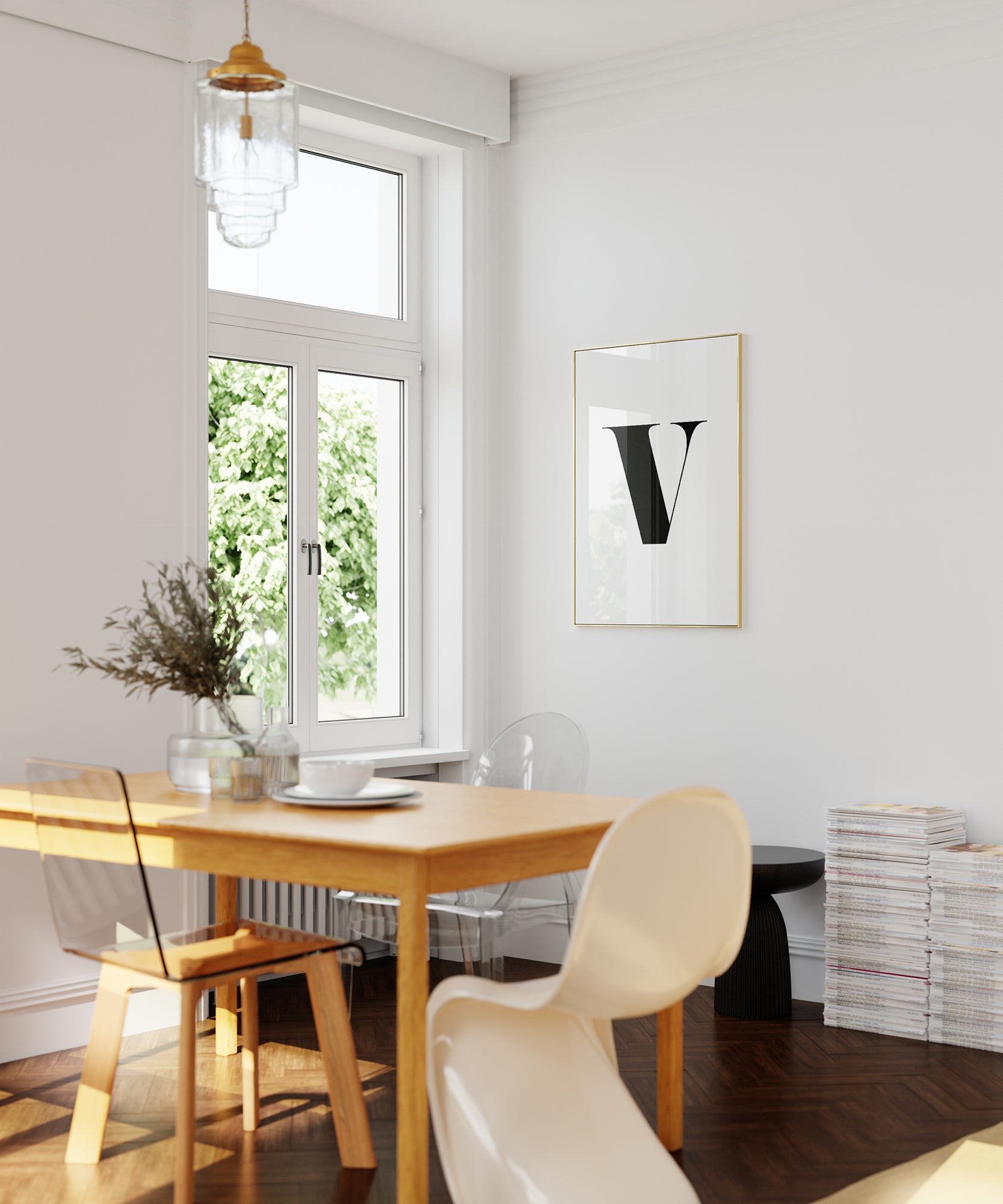 Timeless black and white 'V LETTER B&W' initial, minimalist wall art for a bold classic aesthetic.