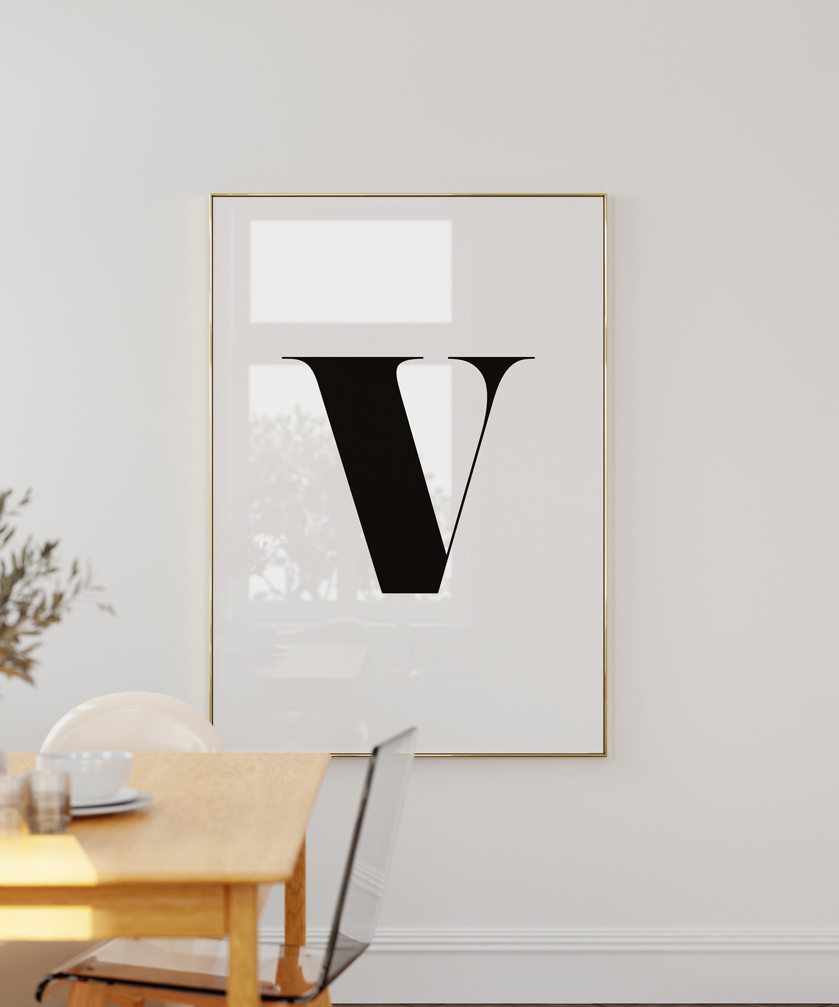 Timeless black and white 'V LETTER B&W' initial, minimalist wall art for a bold classic aesthetic.