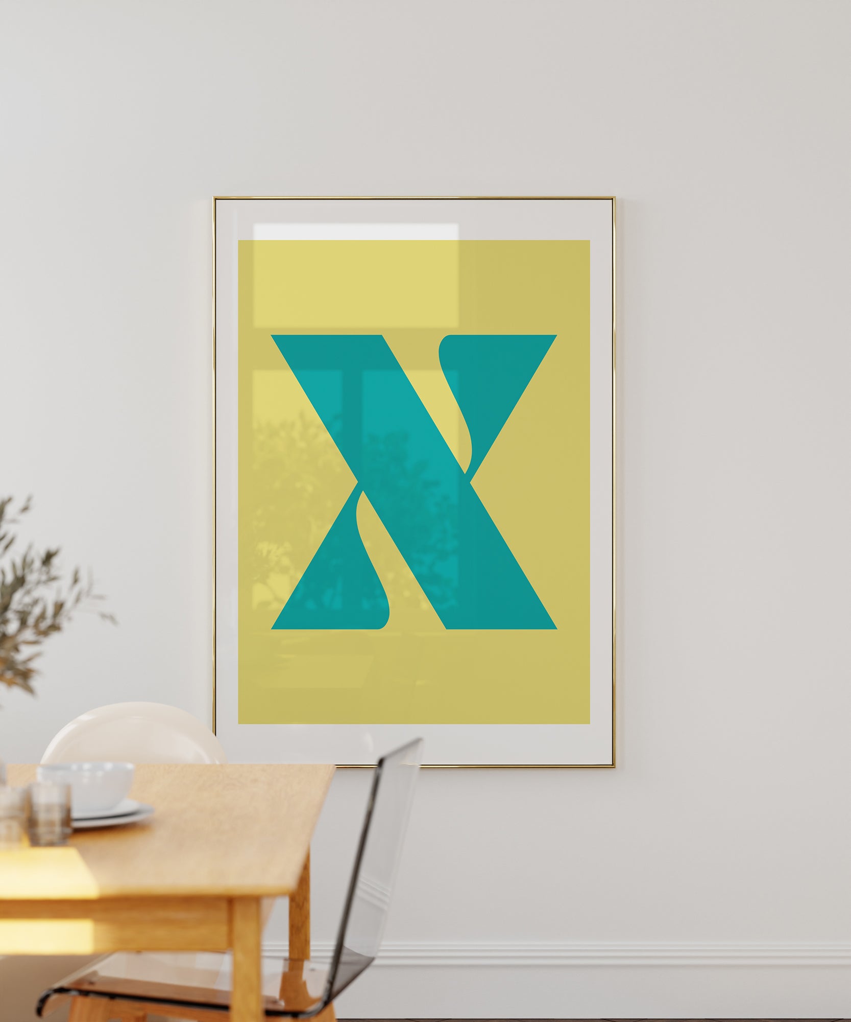 Bold 'X LETTER' initial print, modern wall art for a personalized aesthetic room statement.
