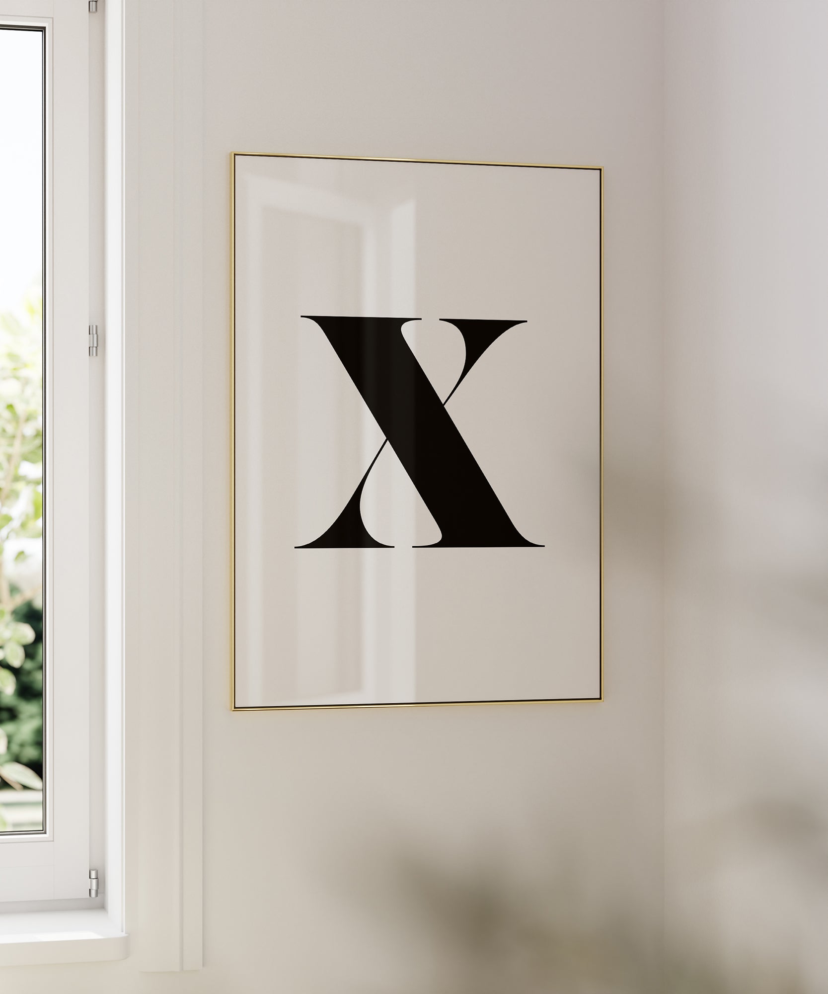 Timeless black and white 'X LETTER B&W' initial, minimalist wall art for a sophisticated interior aesthetic.