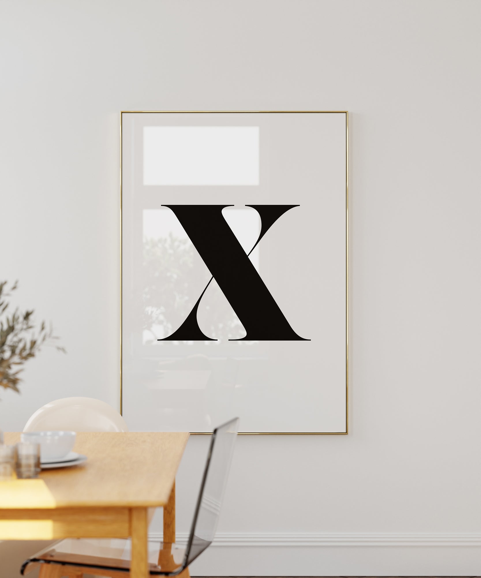 Timeless black and white 'X LETTER B&W' initial, minimalist wall art for a sophisticated interior aesthetic.