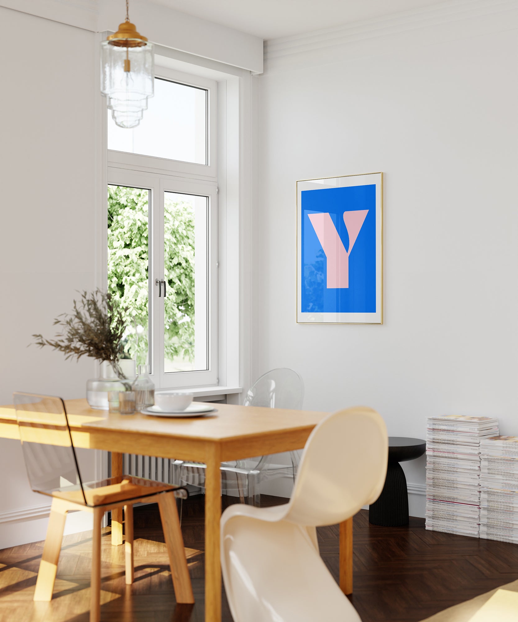 Chic 'Y LETTER' modern initial, framed wall art prints for an elegant contemporary aesthetic.