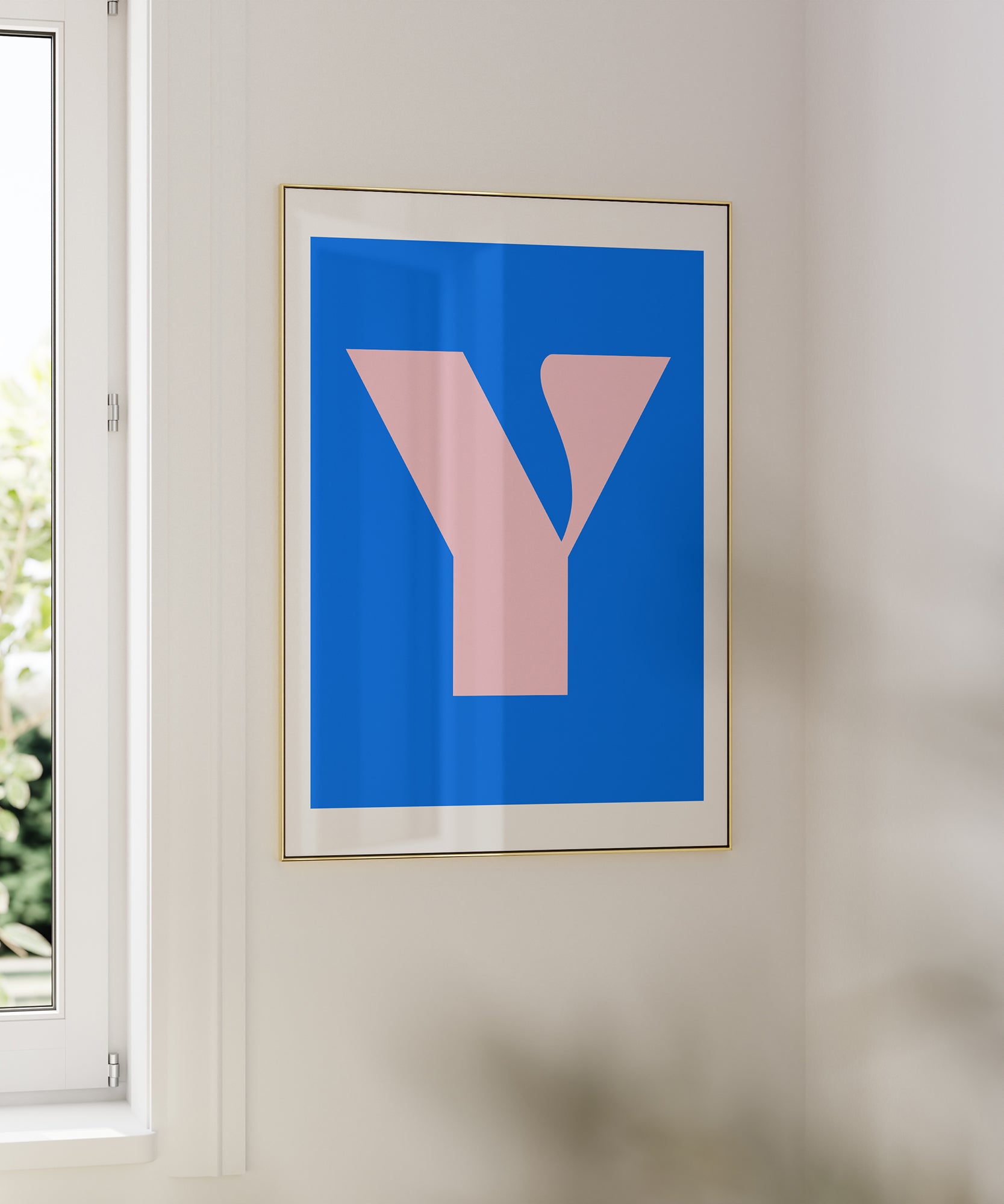 Chic 'Y LETTER' modern initial, framed wall art prints for an elegant contemporary aesthetic.