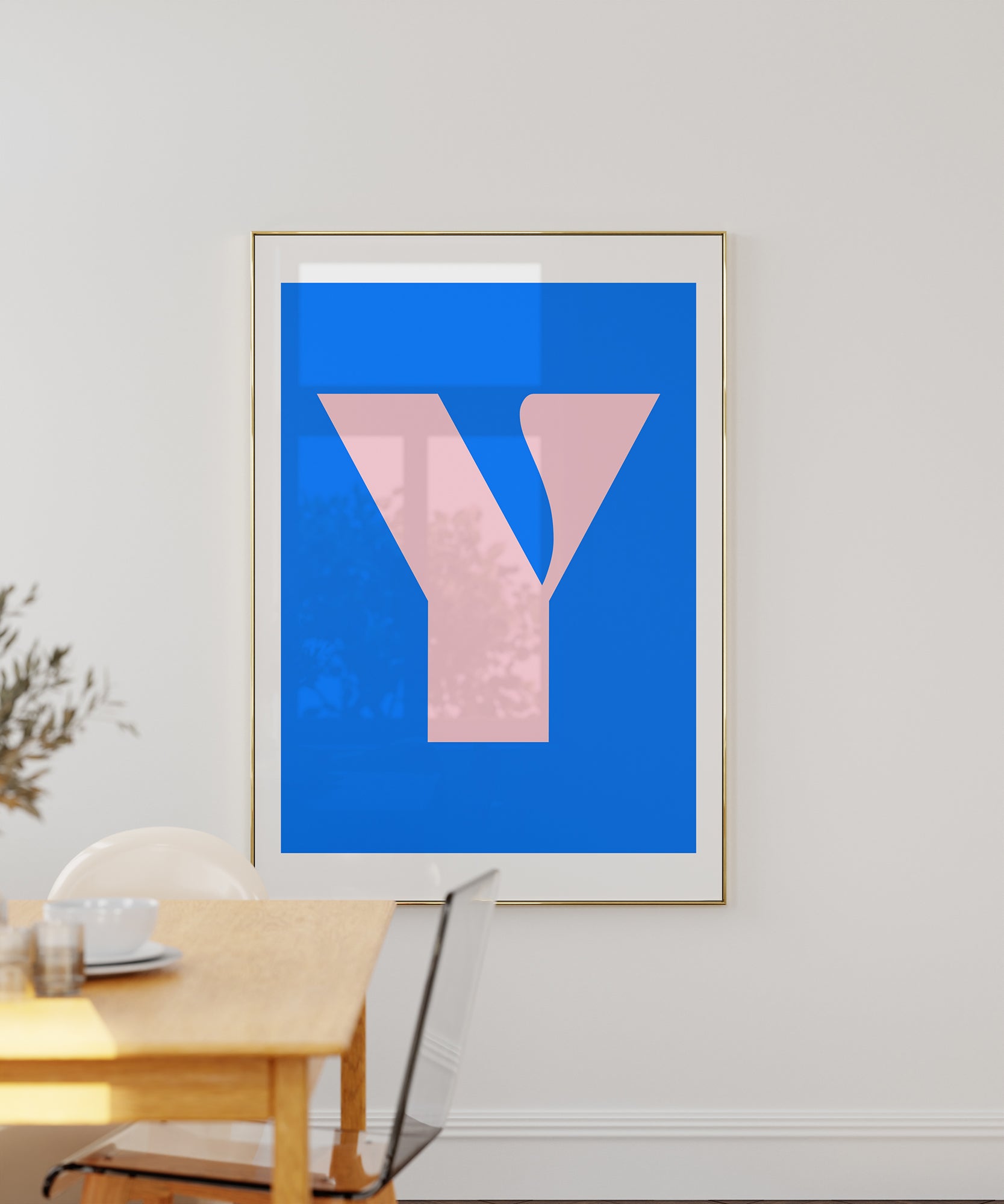 Chic 'Y LETTER' modern initial, framed wall art prints for an elegant contemporary aesthetic.