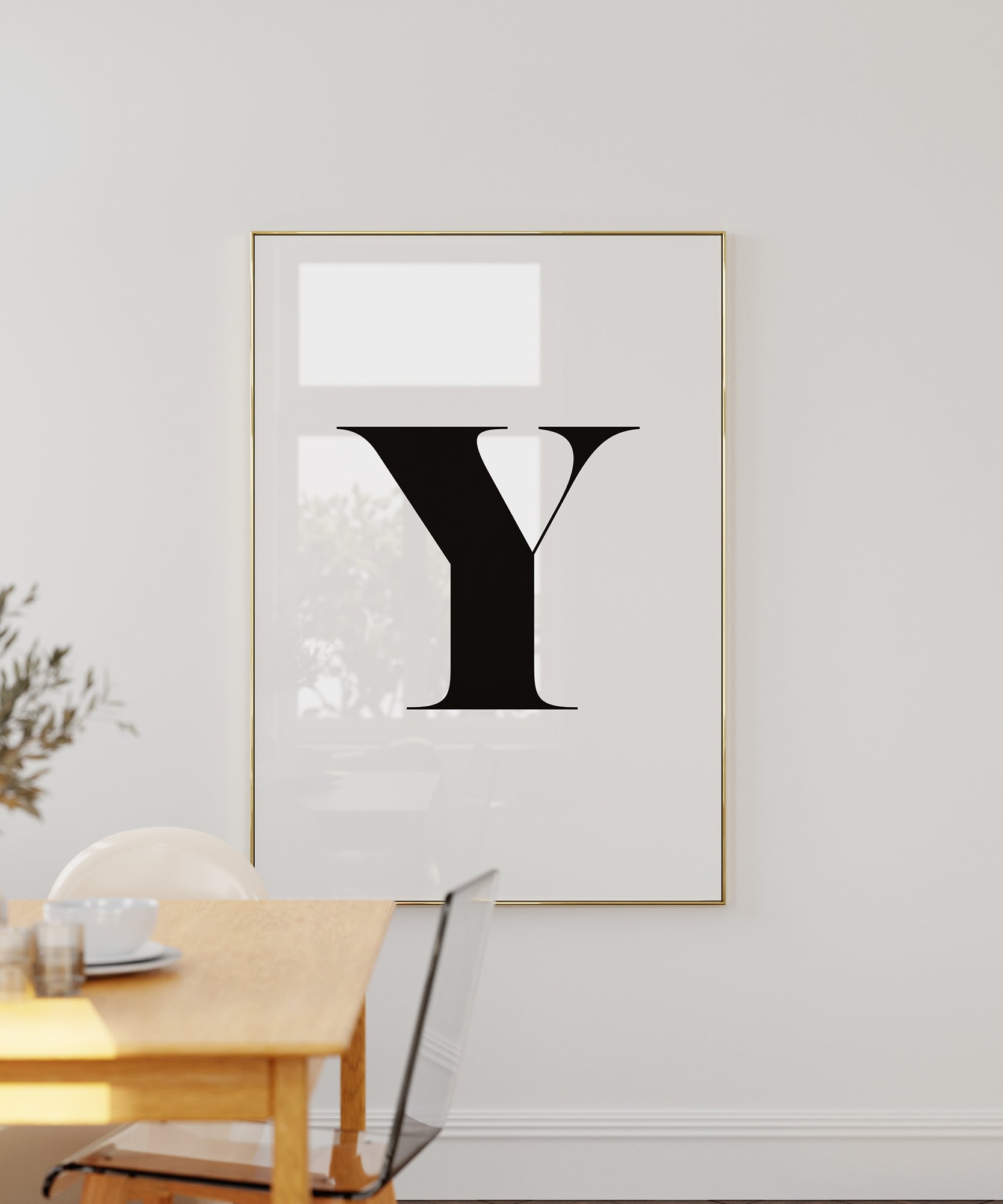 Classic black and white 'Y LETTER B&W' initial, modern wall decor for a sophisticated art aesthetic.