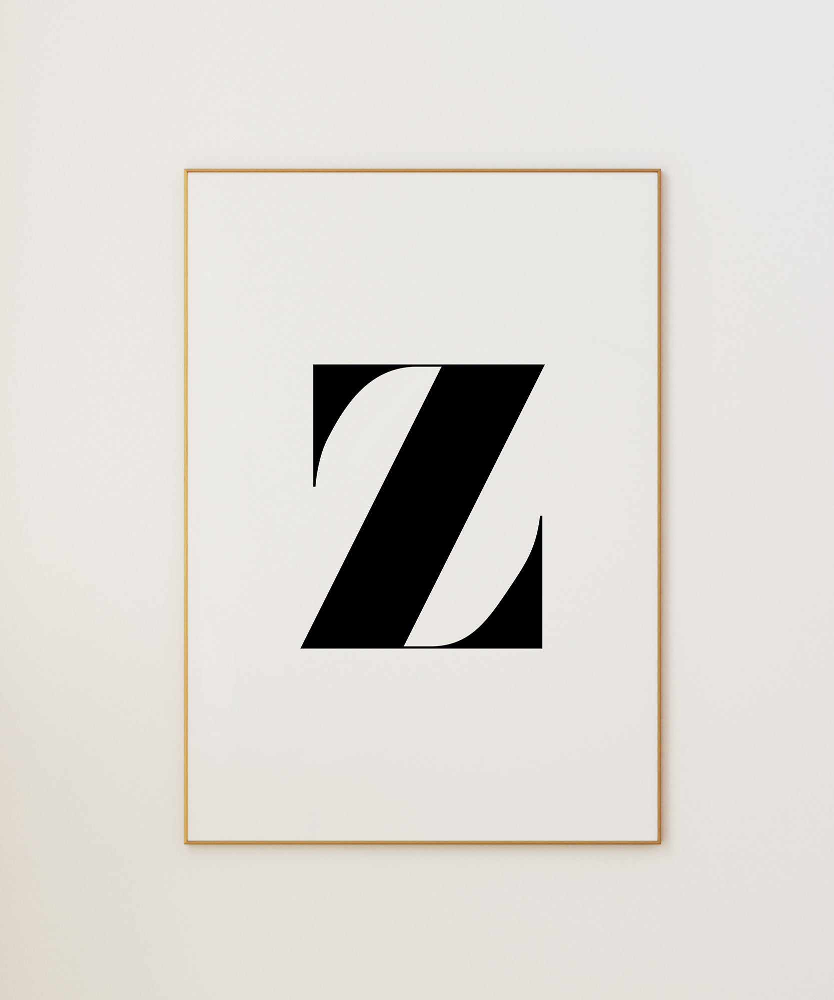 Striking black and white 'Z LETTER B&W' initial, minimalist wall art for a sophisticated office aesthetic.