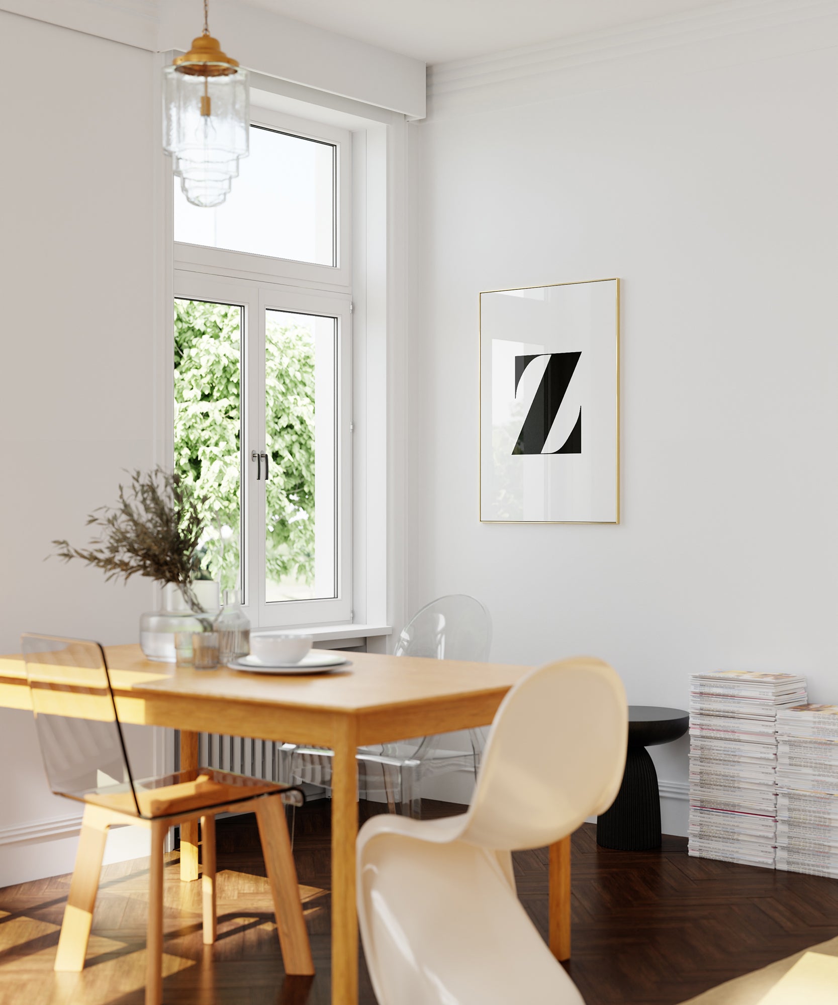 Striking black and white 'Z LETTER B&W' initial, minimalist wall art for a sophisticated office aesthetic.