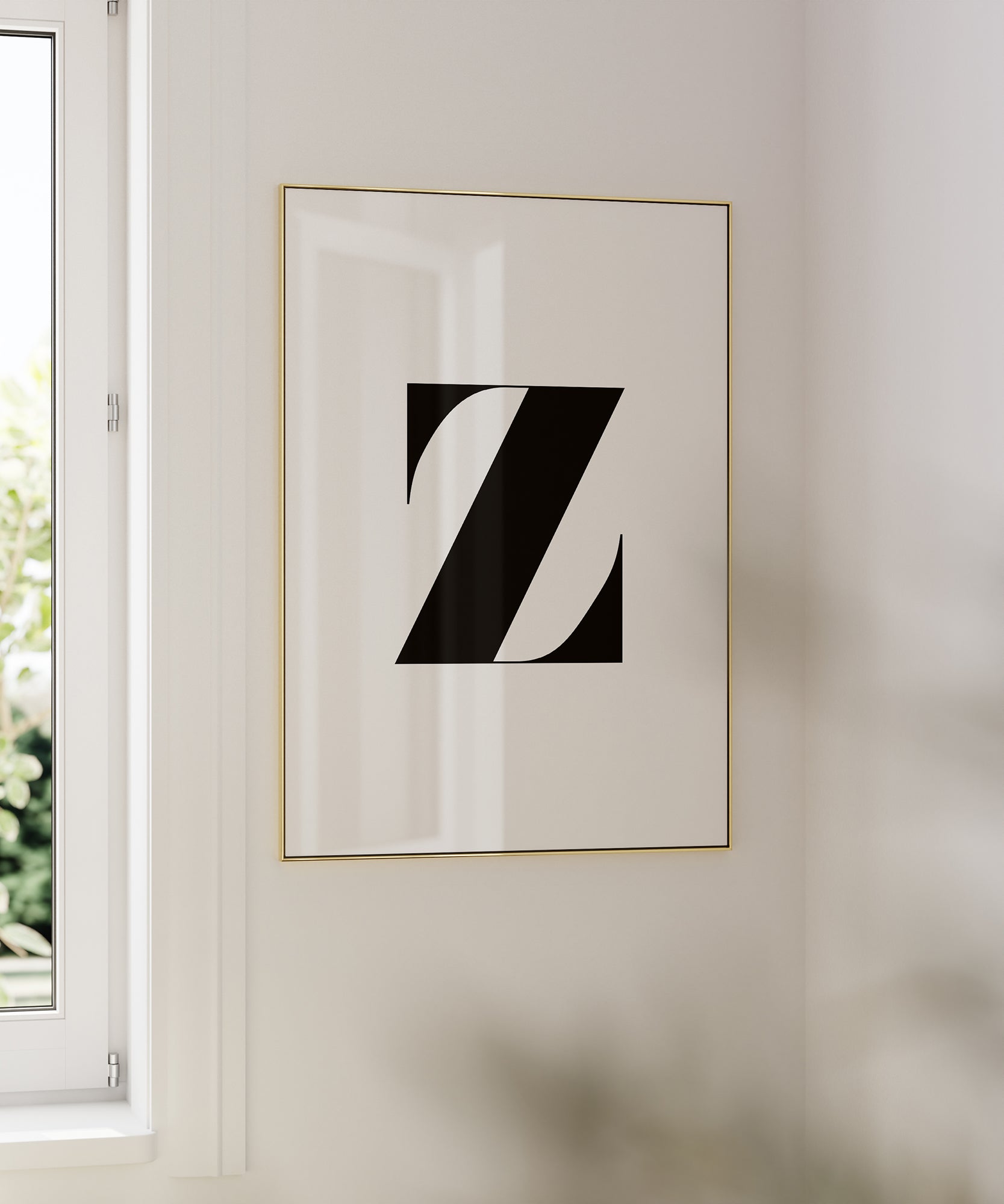 Striking black and white 'Z LETTER B&W' initial, minimalist wall art for a sophisticated office aesthetic.