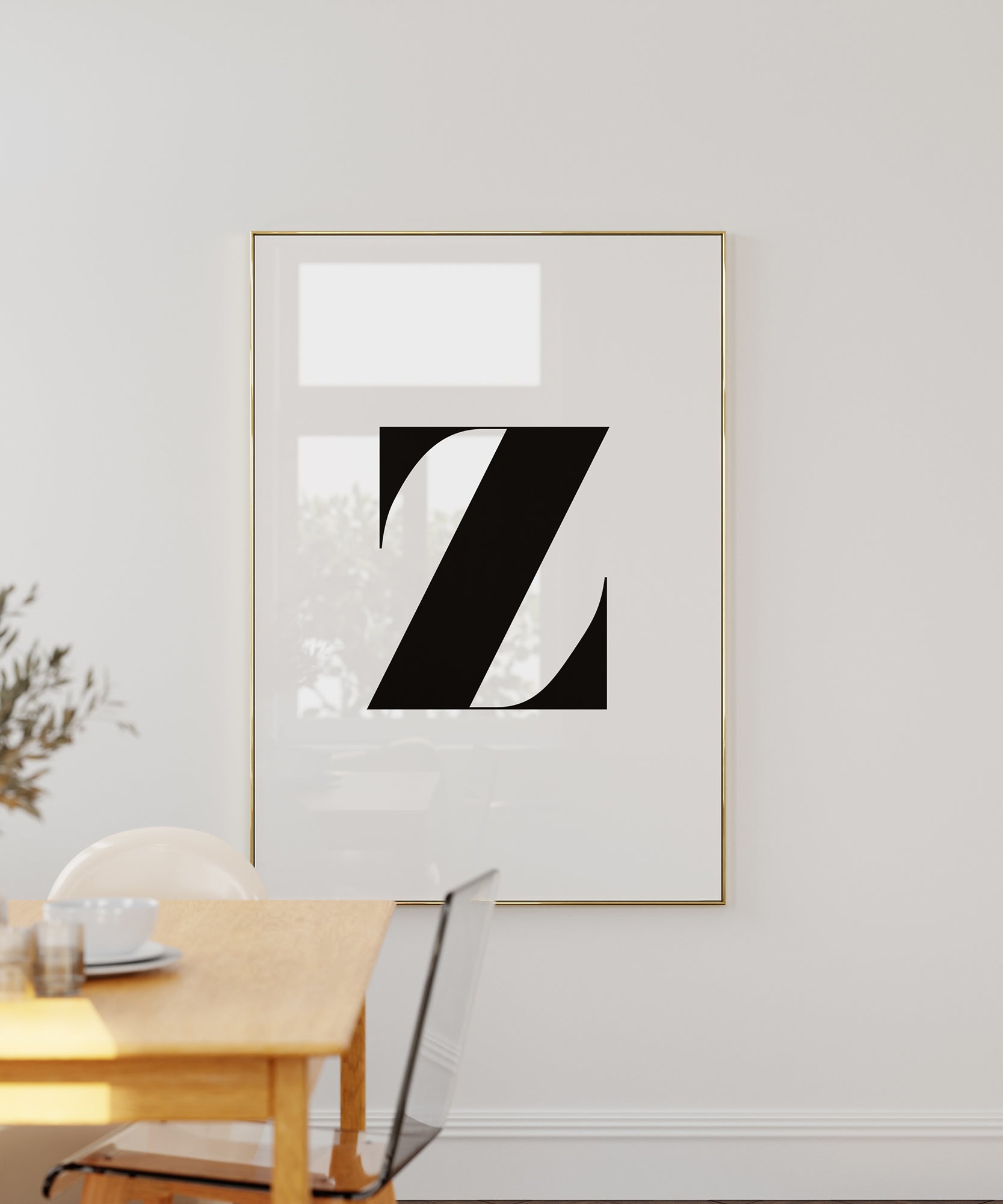 Striking black and white 'Z LETTER B&W' initial, minimalist wall art for a sophisticated office aesthetic.