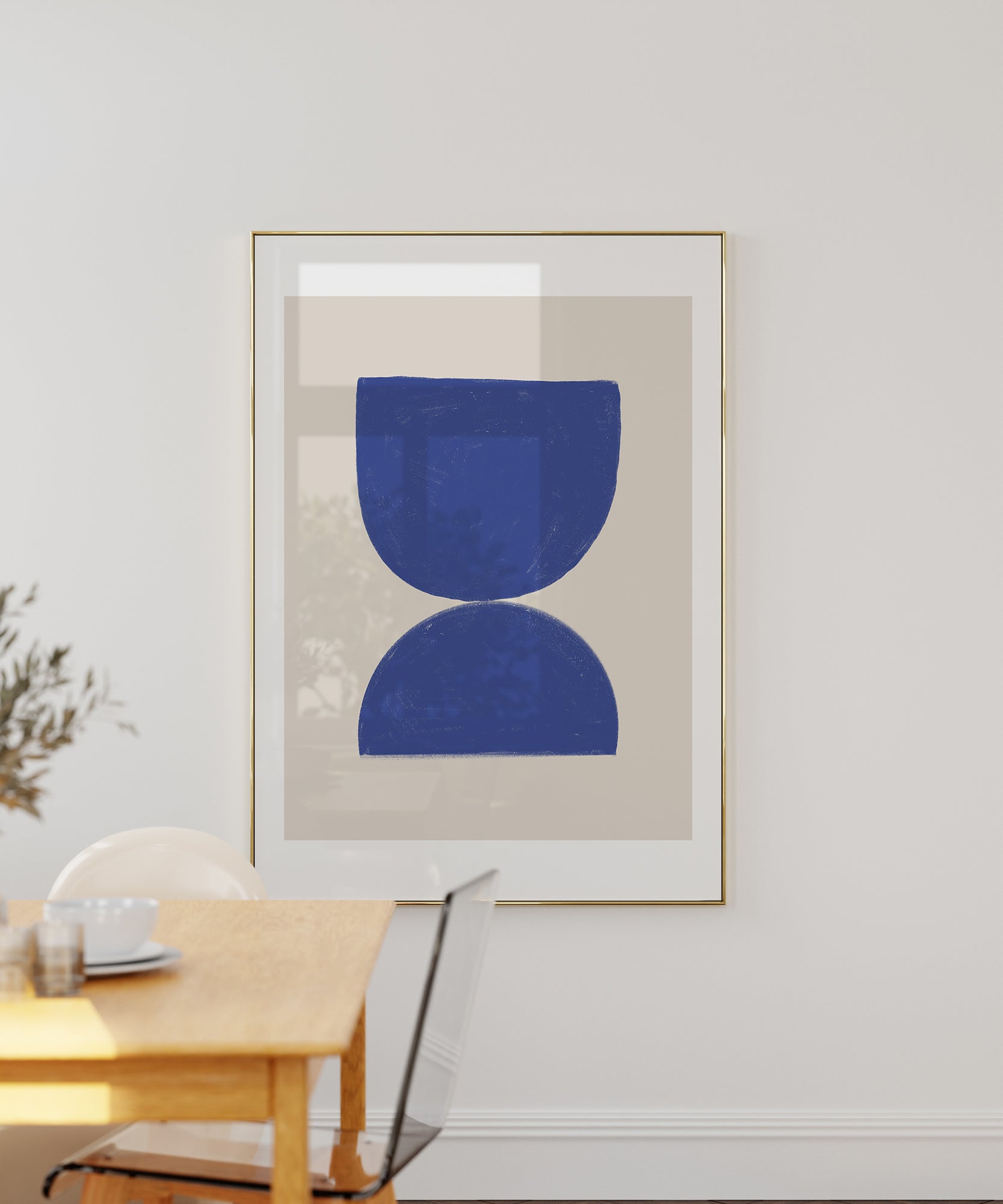 Blue abstract 'Rumi Blue' design, minimalist wall art with a Scandinavian aesthetic for modern interiors.