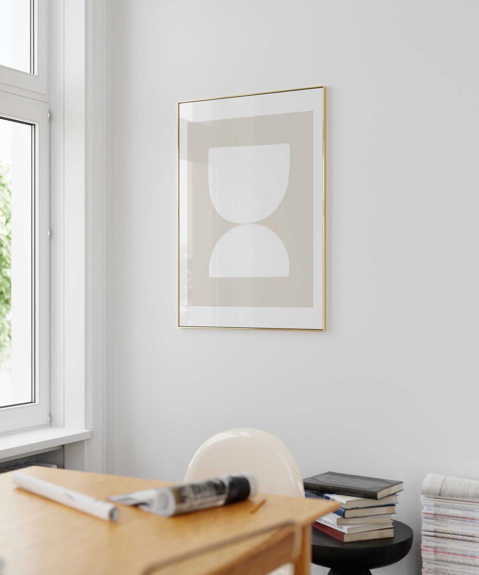 White abstract 'Rumi White' design, aesthetic canvas-style print with a clean Scandinavian art style.