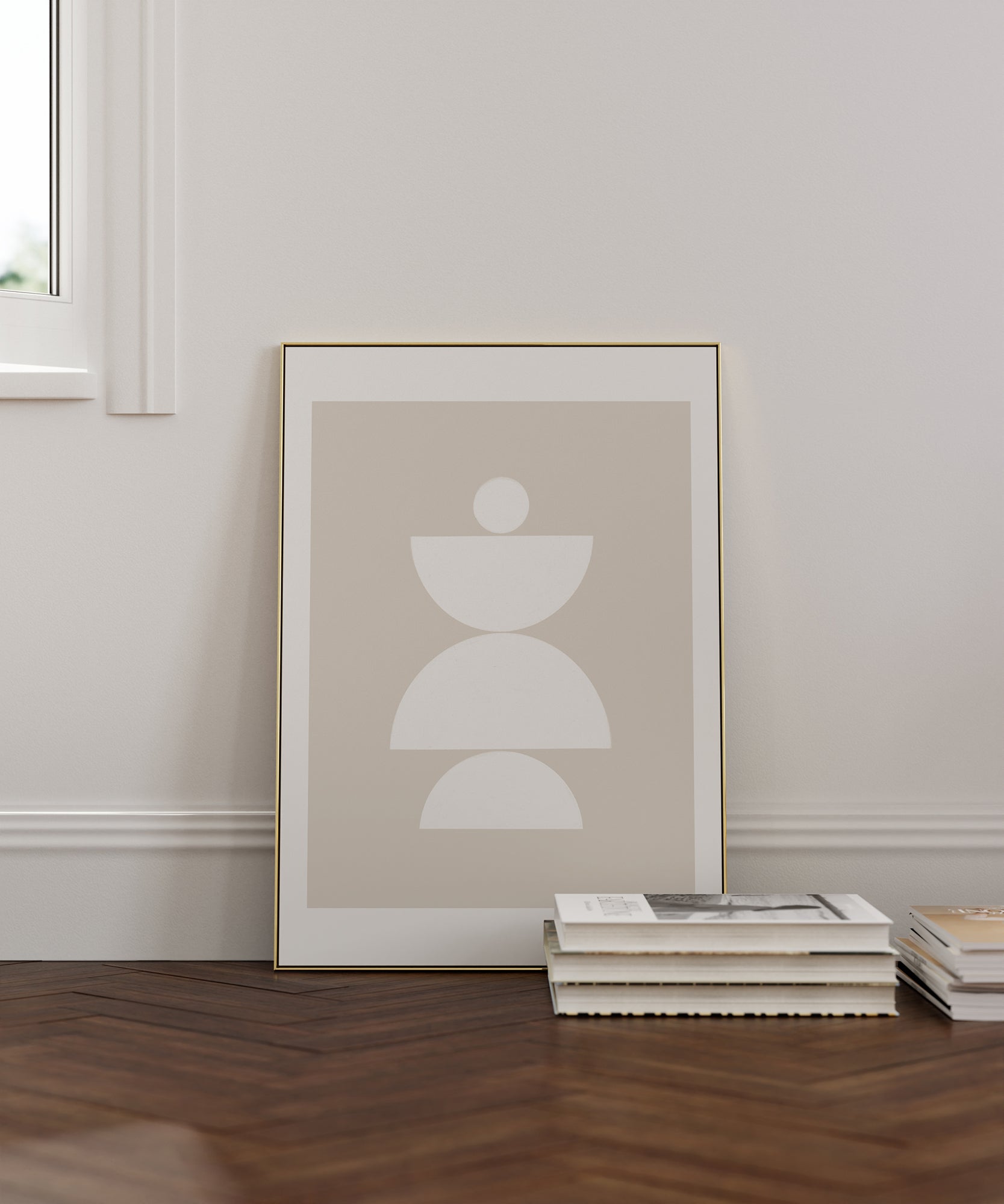 White Mid-Century Modern abstract 'Mid-Century White', minimalist modern wall decor for versatile style.