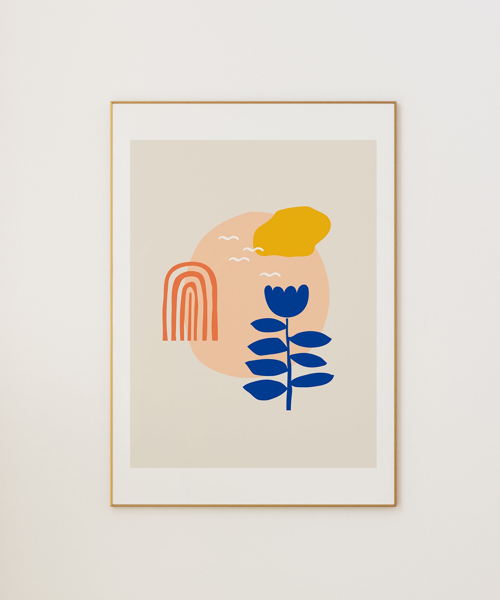 Abstract 'Flying Birds' in flight, framed wall art prints with a serene minimalist aesthetic.