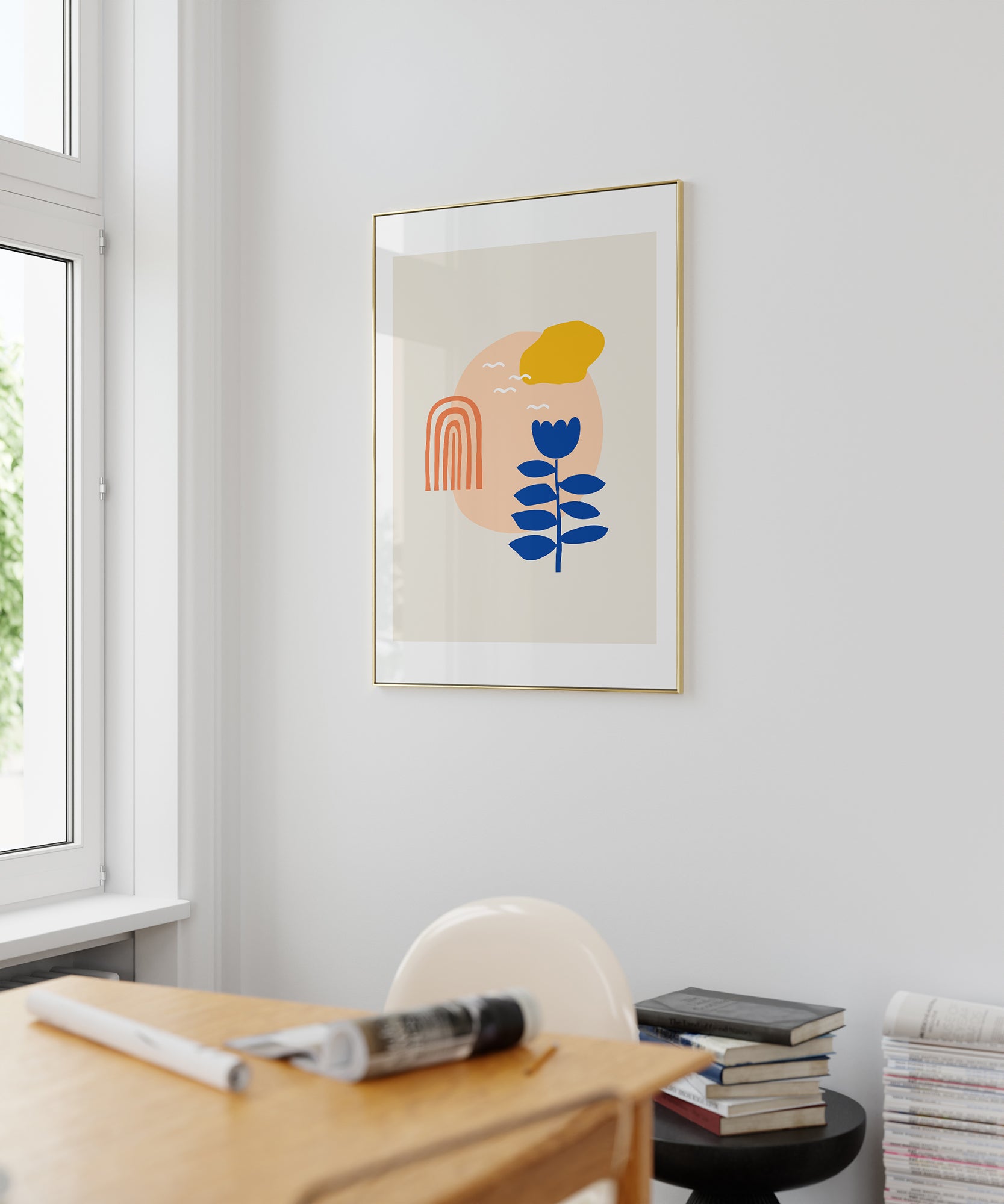 Abstract 'Flying Birds' in flight, framed wall art prints with a serene minimalist aesthetic.