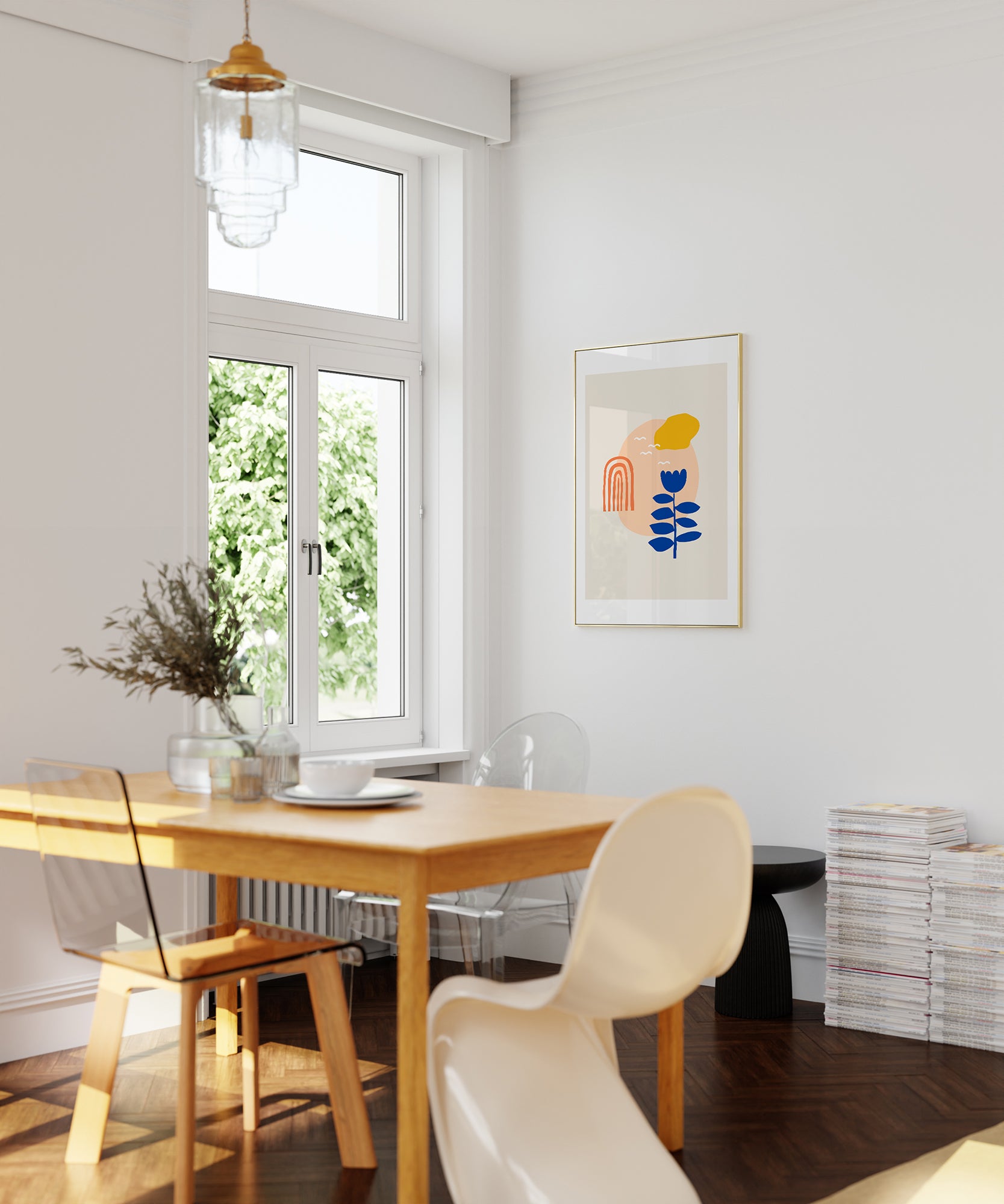 Abstract 'Flying Birds' in flight, framed wall art prints with a serene minimalist aesthetic.