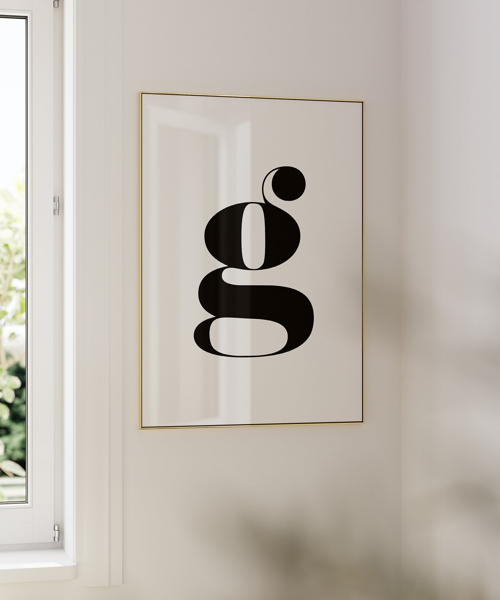 Chic lowercase 'g LETTER B&W' initial, modern wall art for a contemporary aesthetic.
