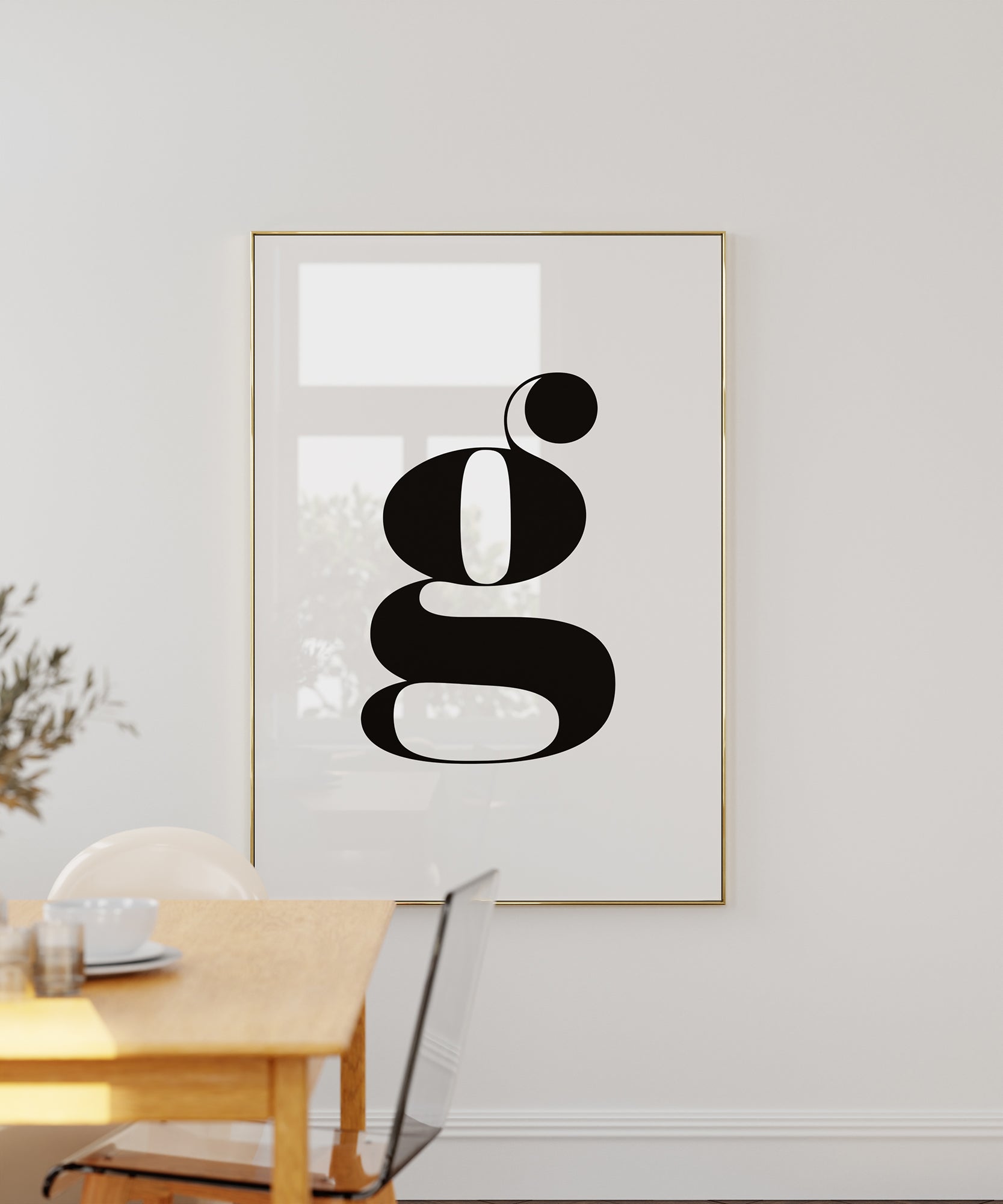 Chic lowercase 'g LETTER B&W' initial, modern wall art for a contemporary aesthetic.