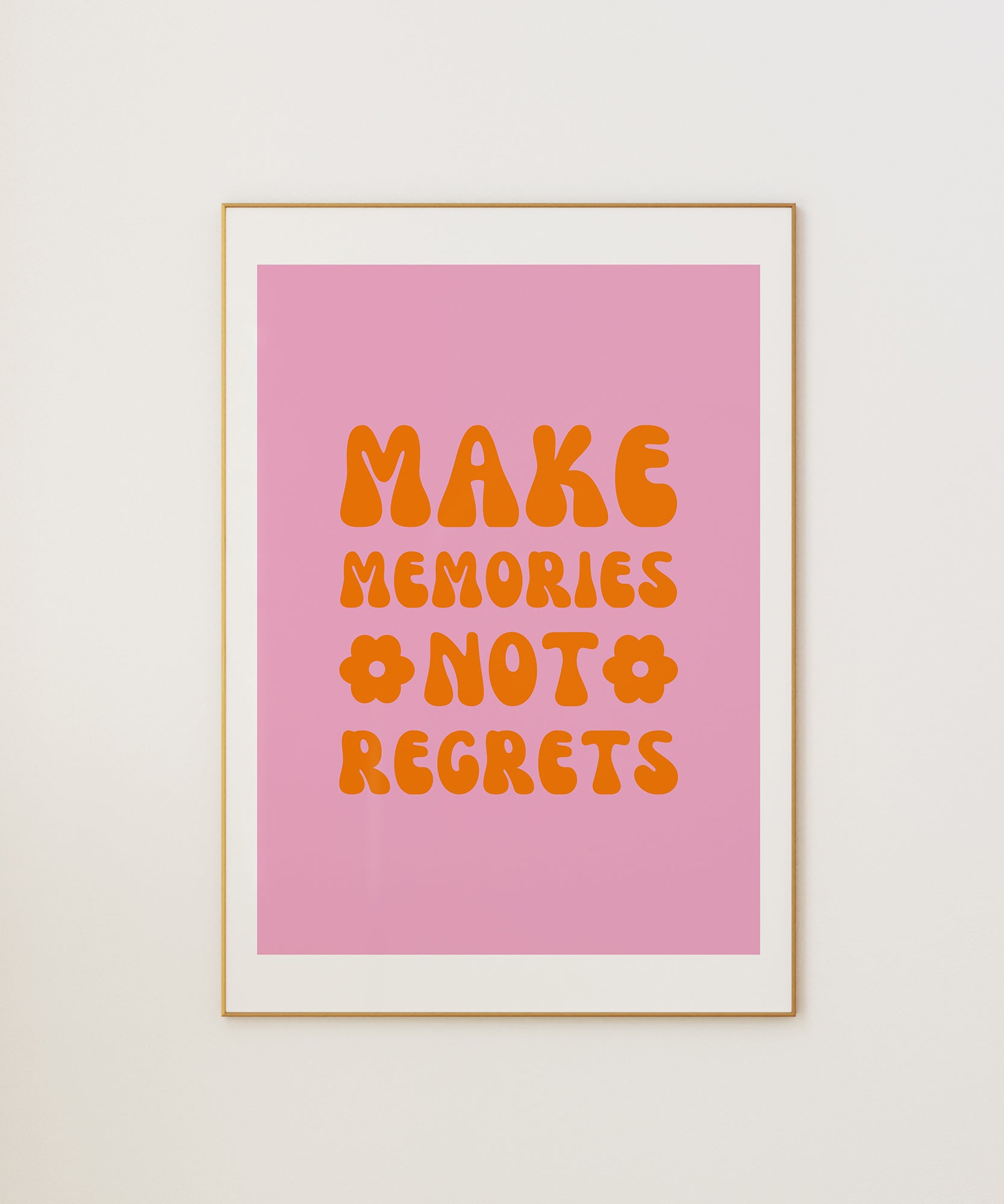 Pink 'Make Memories' retro quote, cheerful minimalist prints for a unique aesthetic.