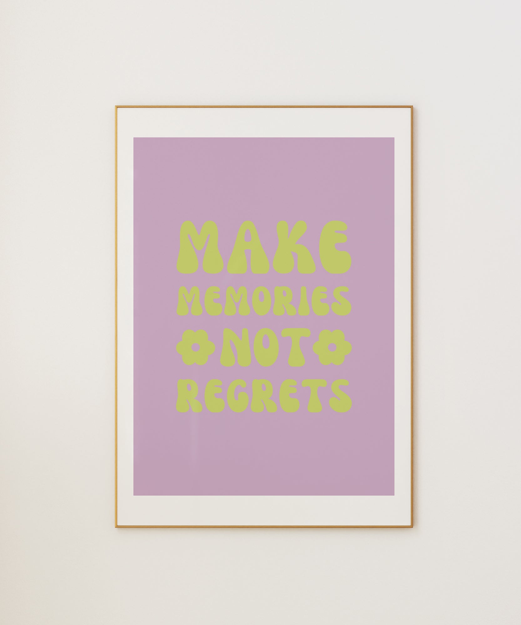Purple 'Make Memories' retro design, vibrant aesthetic canvas-style print for a unique statement.