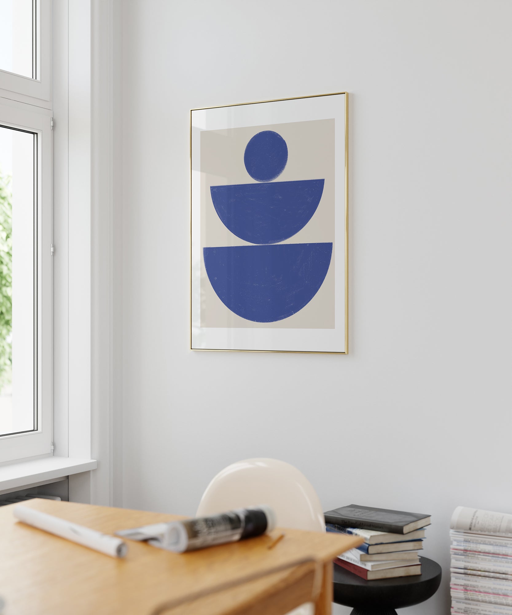 Cobalt blue Mid-Century Modern 'Mcm Cobalt Blue' abstract, minimalist wall art for a Scandinavian aesthetic.