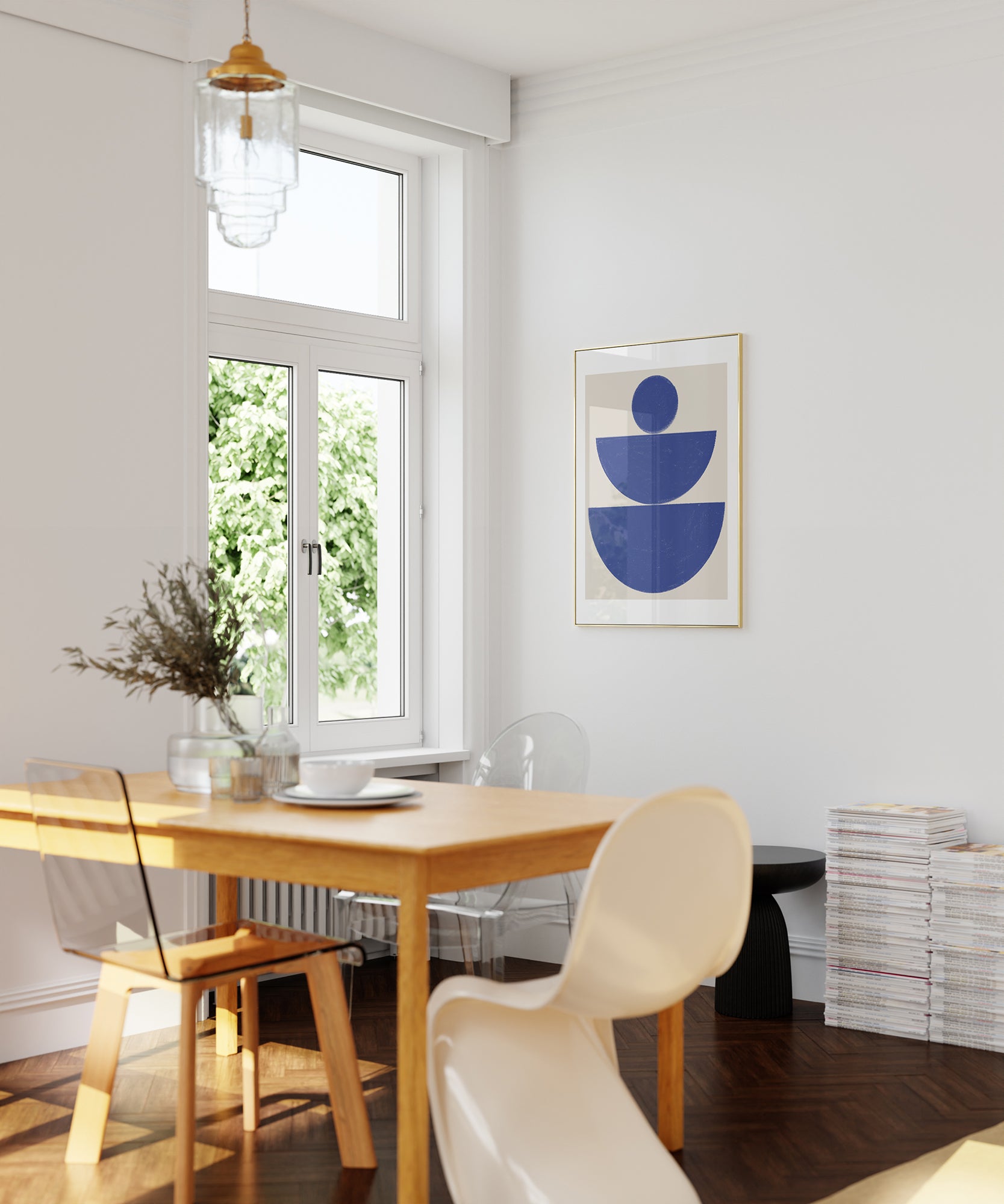 Cobalt blue Mid-Century Modern 'Mcm Cobalt Blue' abstract, minimalist wall art for a Scandinavian aesthetic.