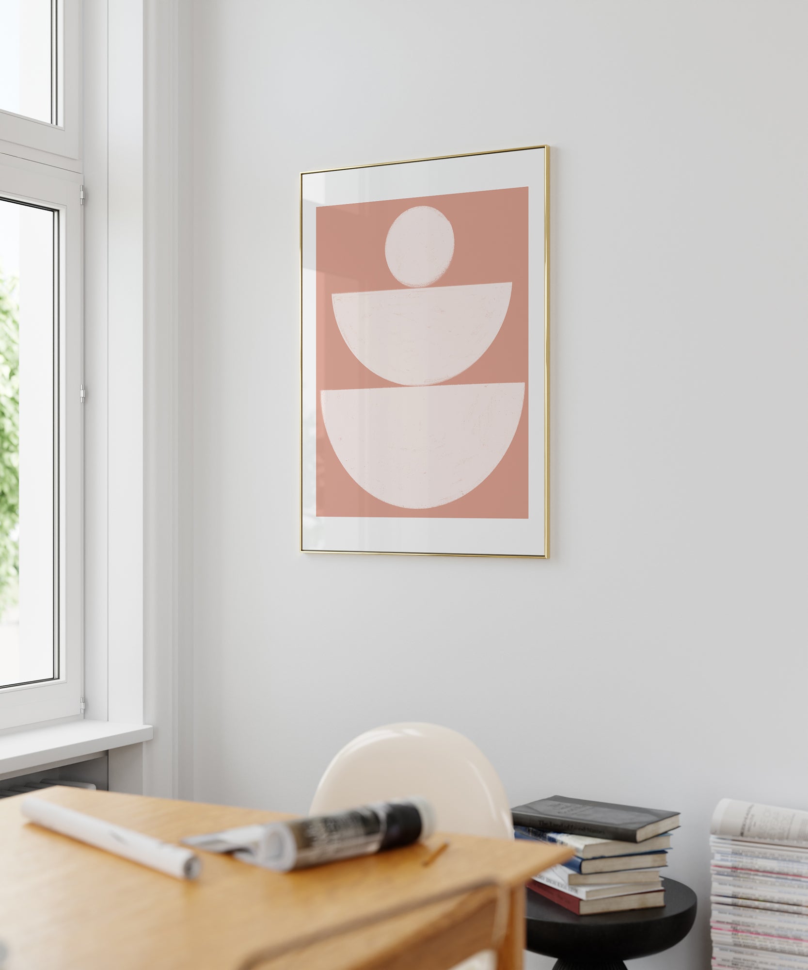 Pink and white Mid-Century Modern 'Mcm Pink And White', aesthetic canvas-style print for minimalist decor.