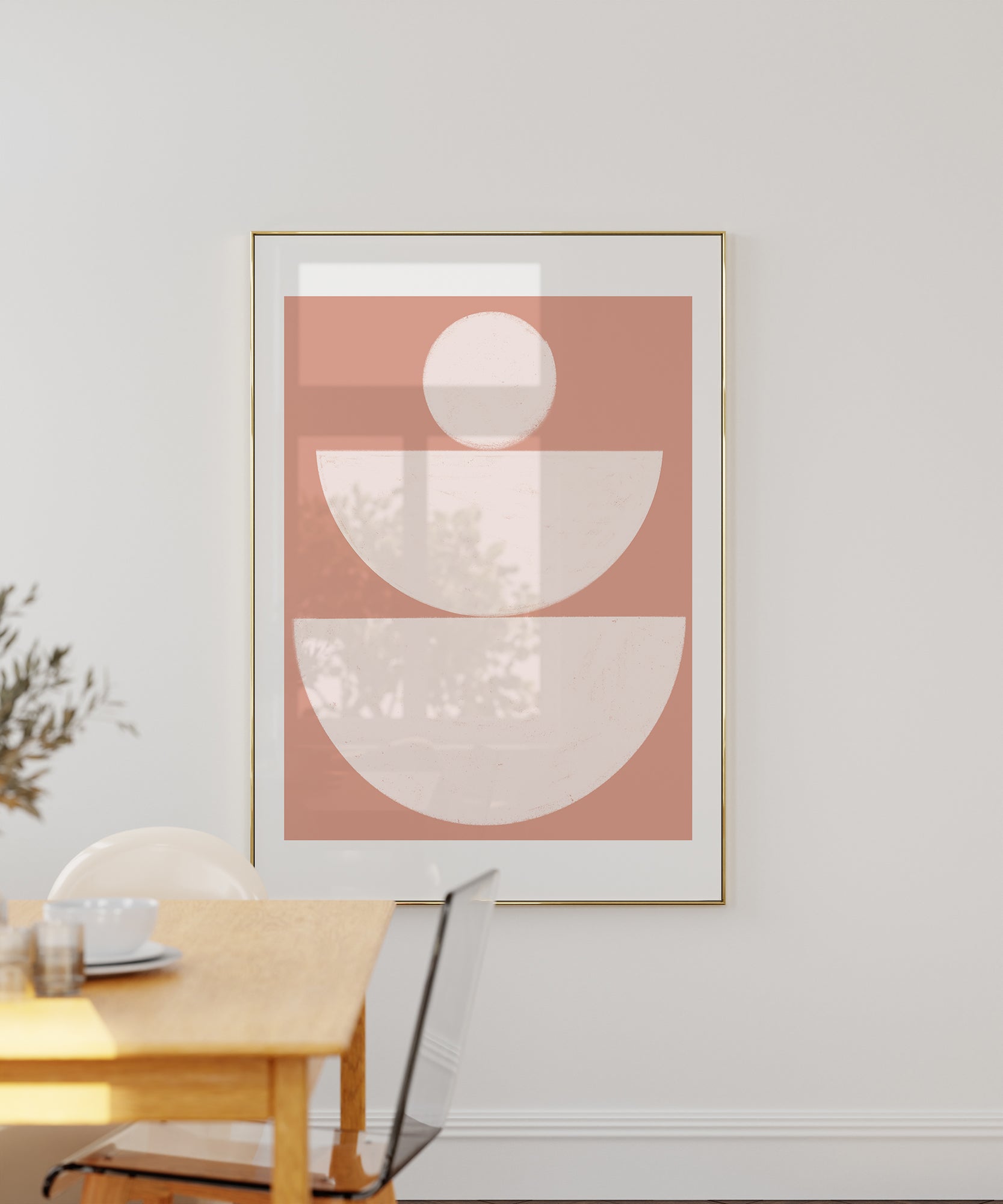 Pink and white Mid-Century Modern 'Mcm Pink And White', aesthetic canvas-style print for minimalist decor.