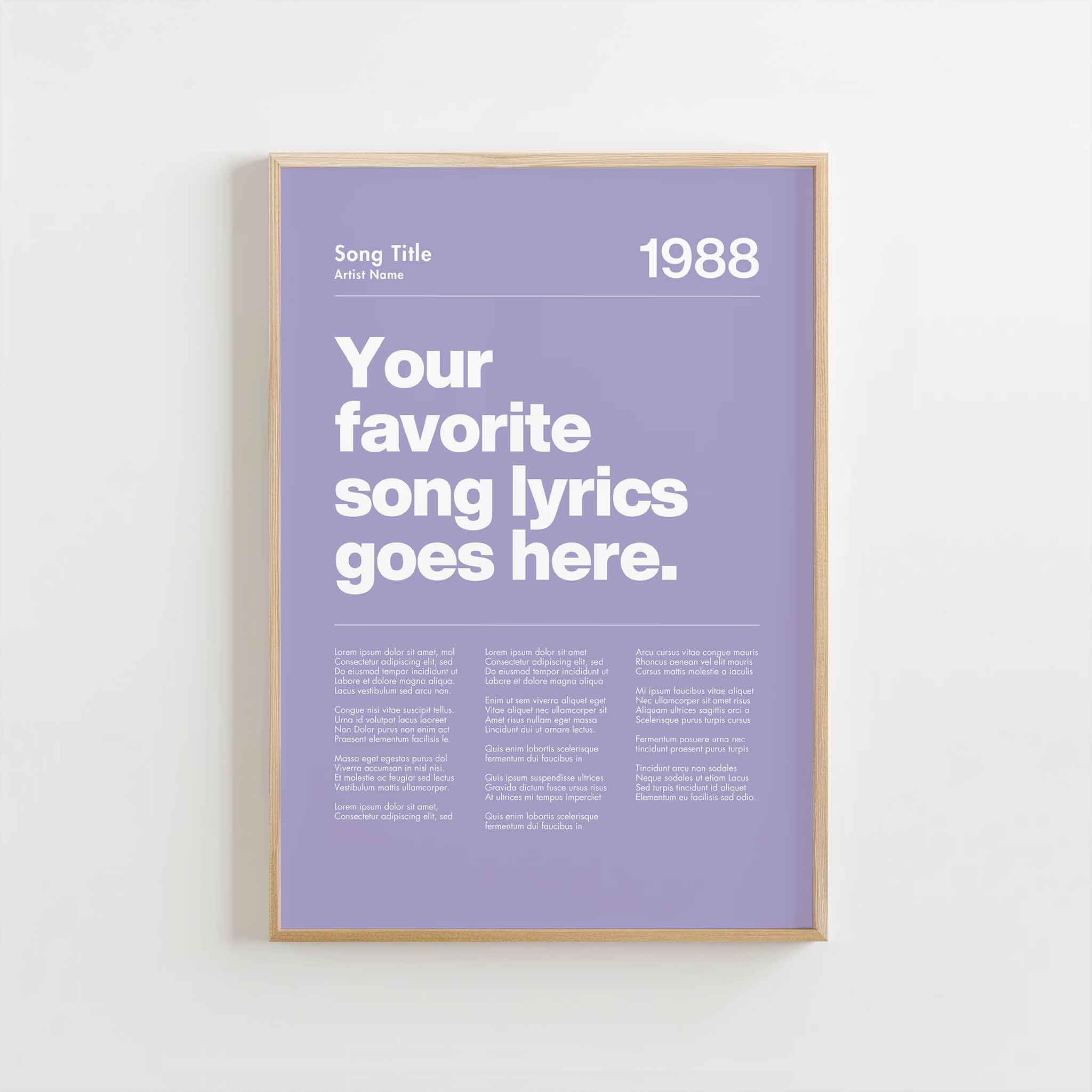 a purple poster hanging on a wall next to a white wall