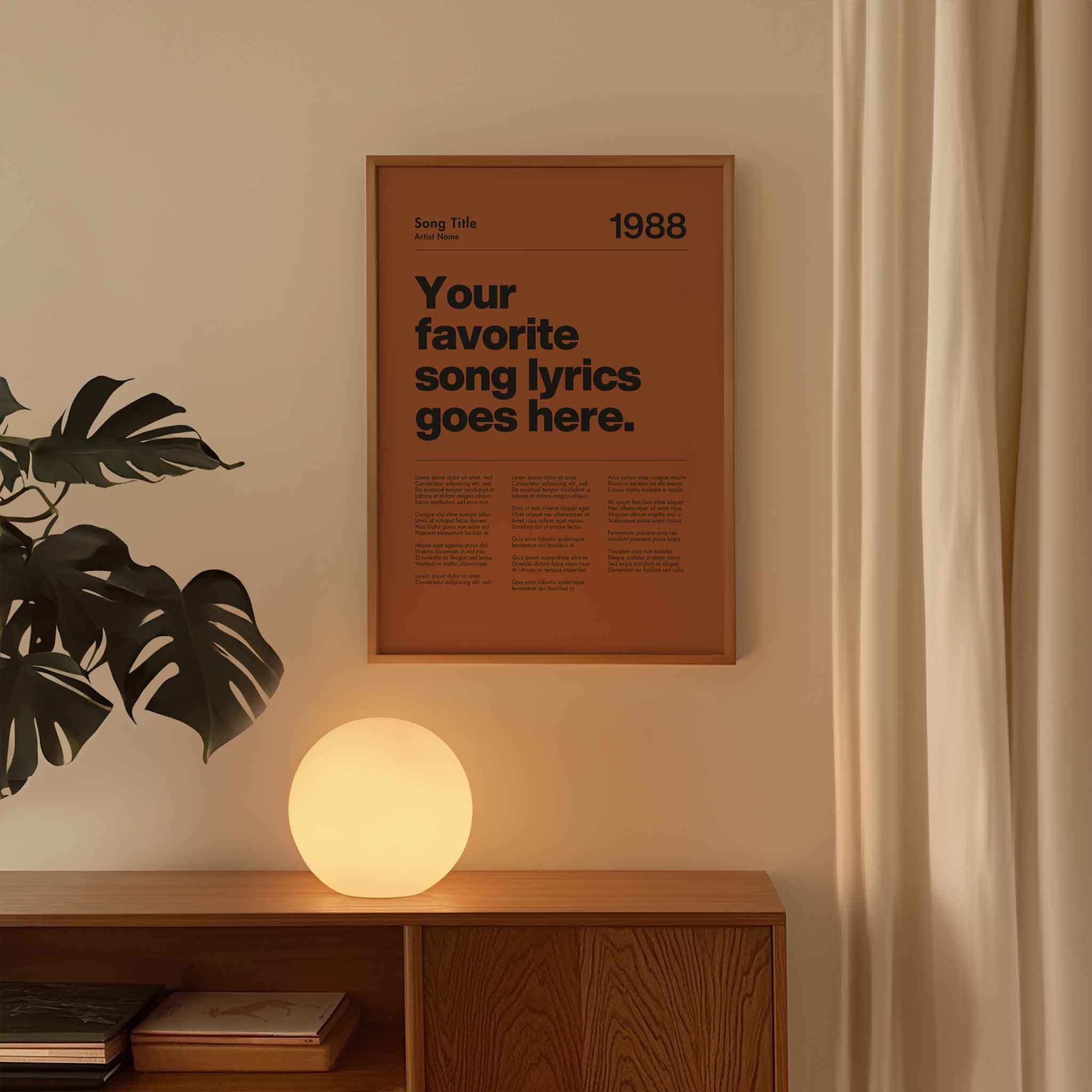 a poster on a wall next to a plant