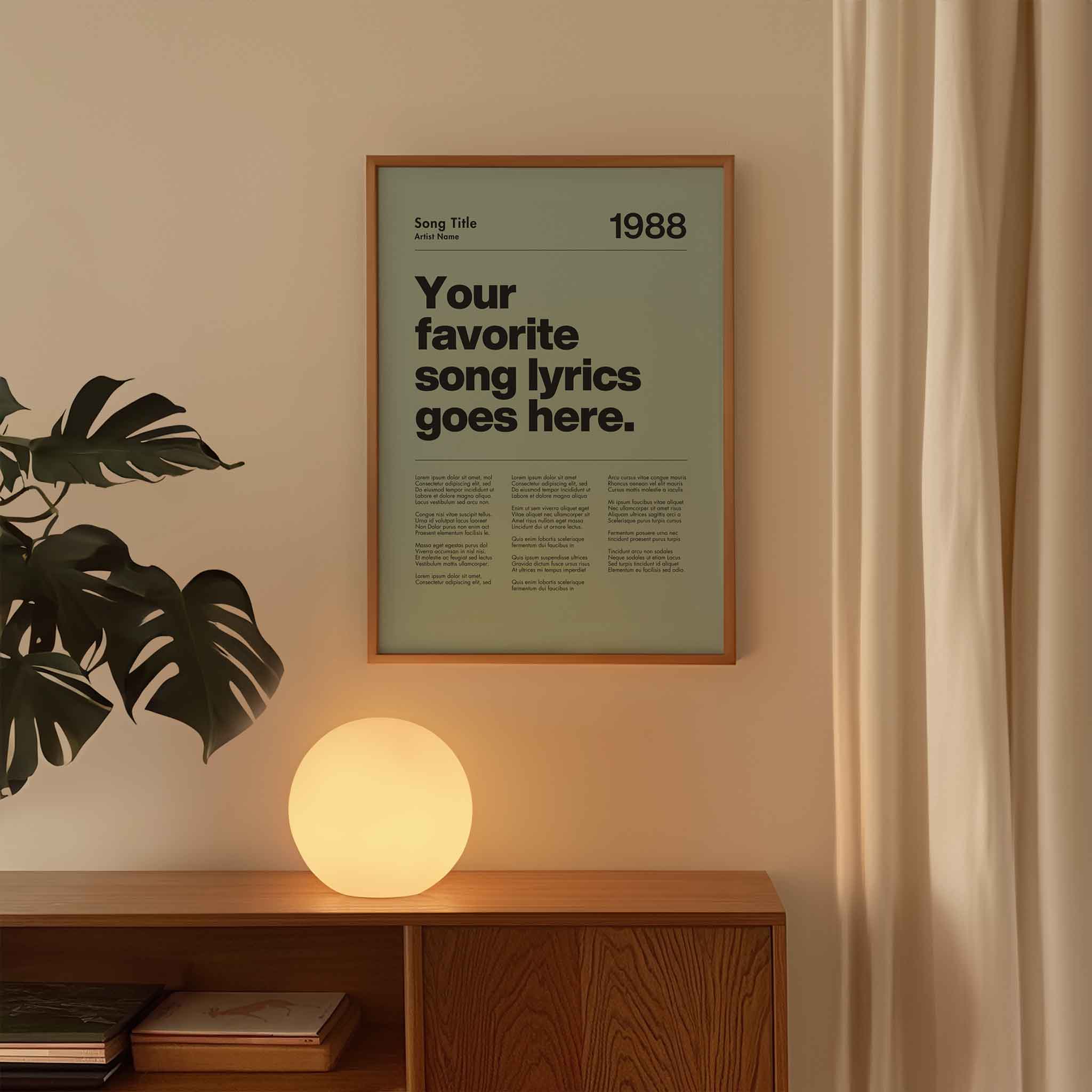 a poster on a wall next to a plant