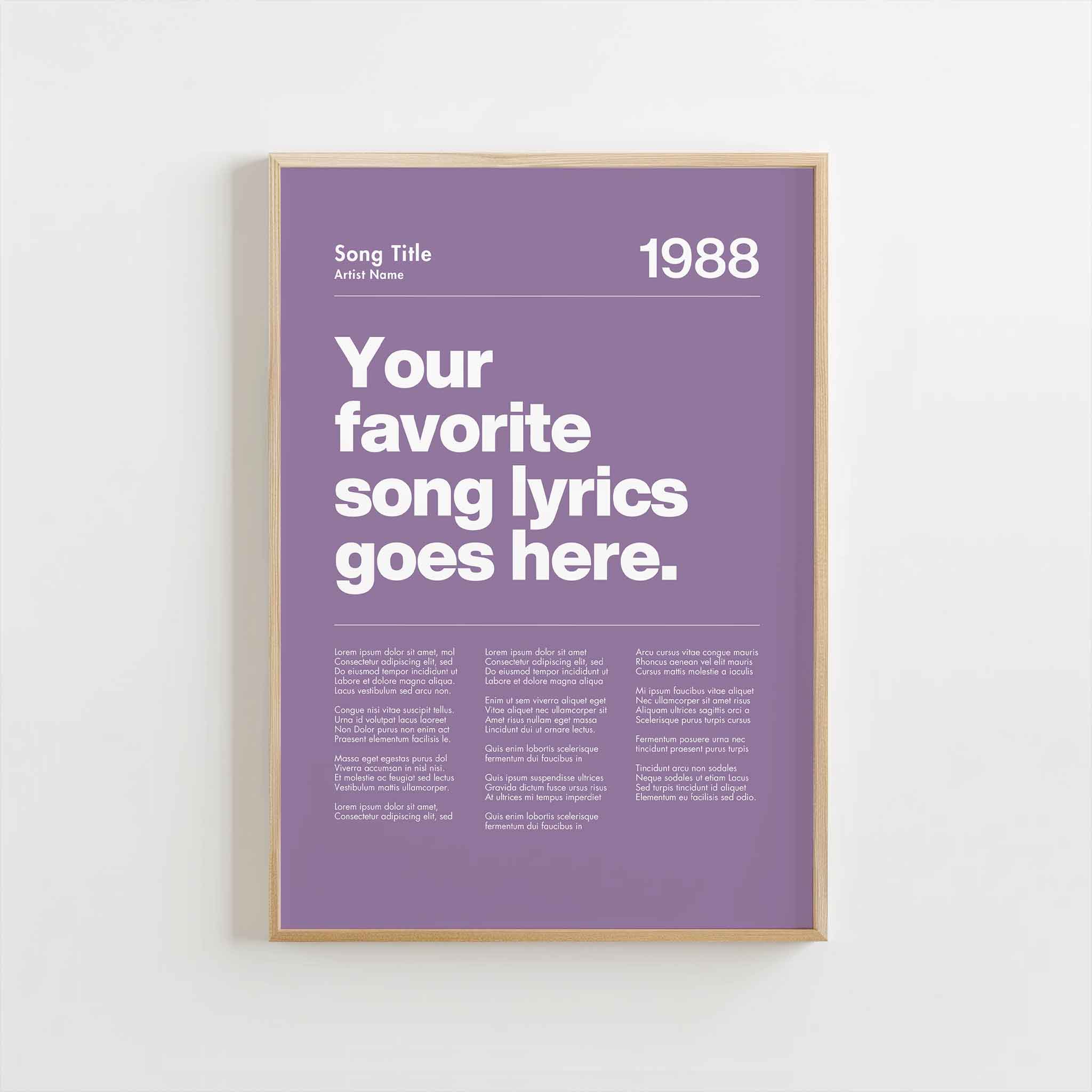 a purple poster hanging on a wall next to a white wall
