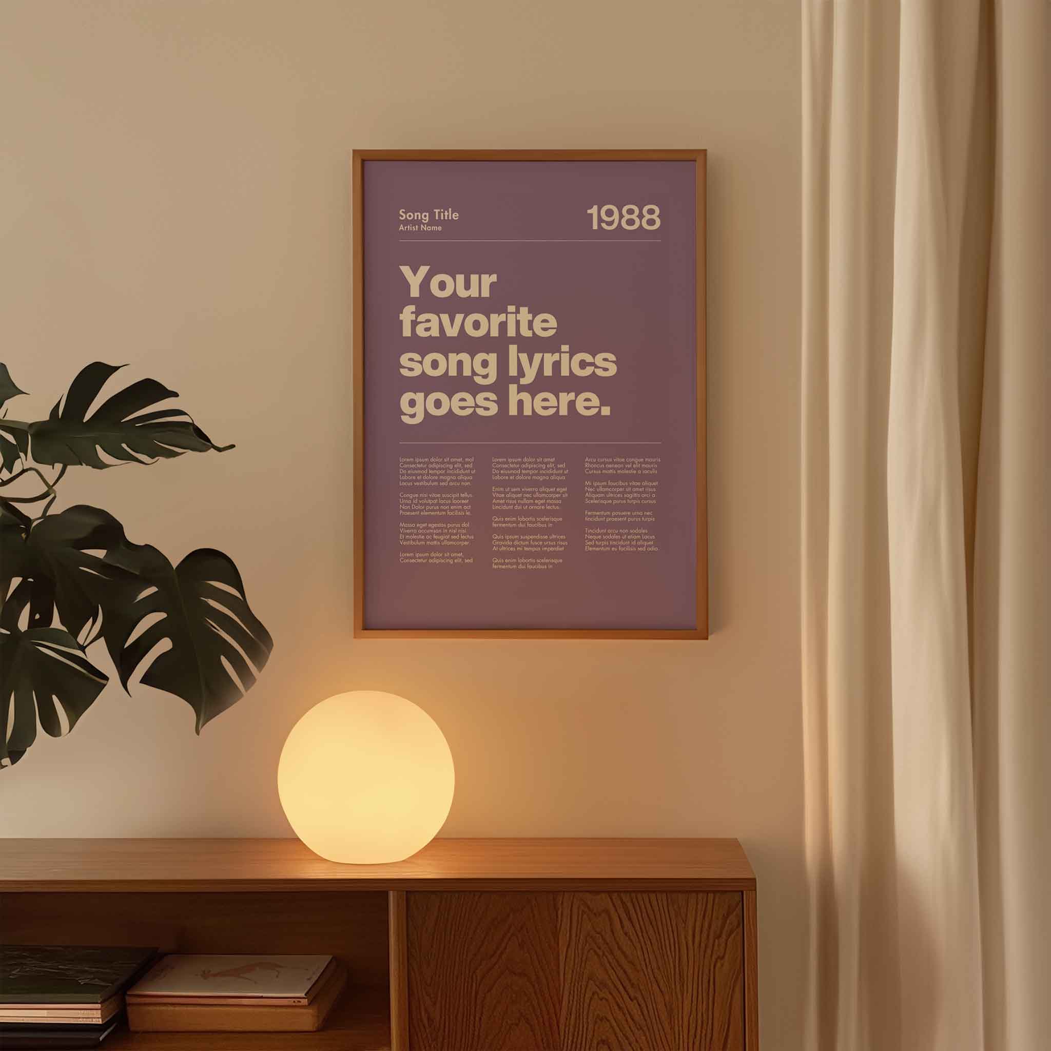 a poster on a wall next to a plant