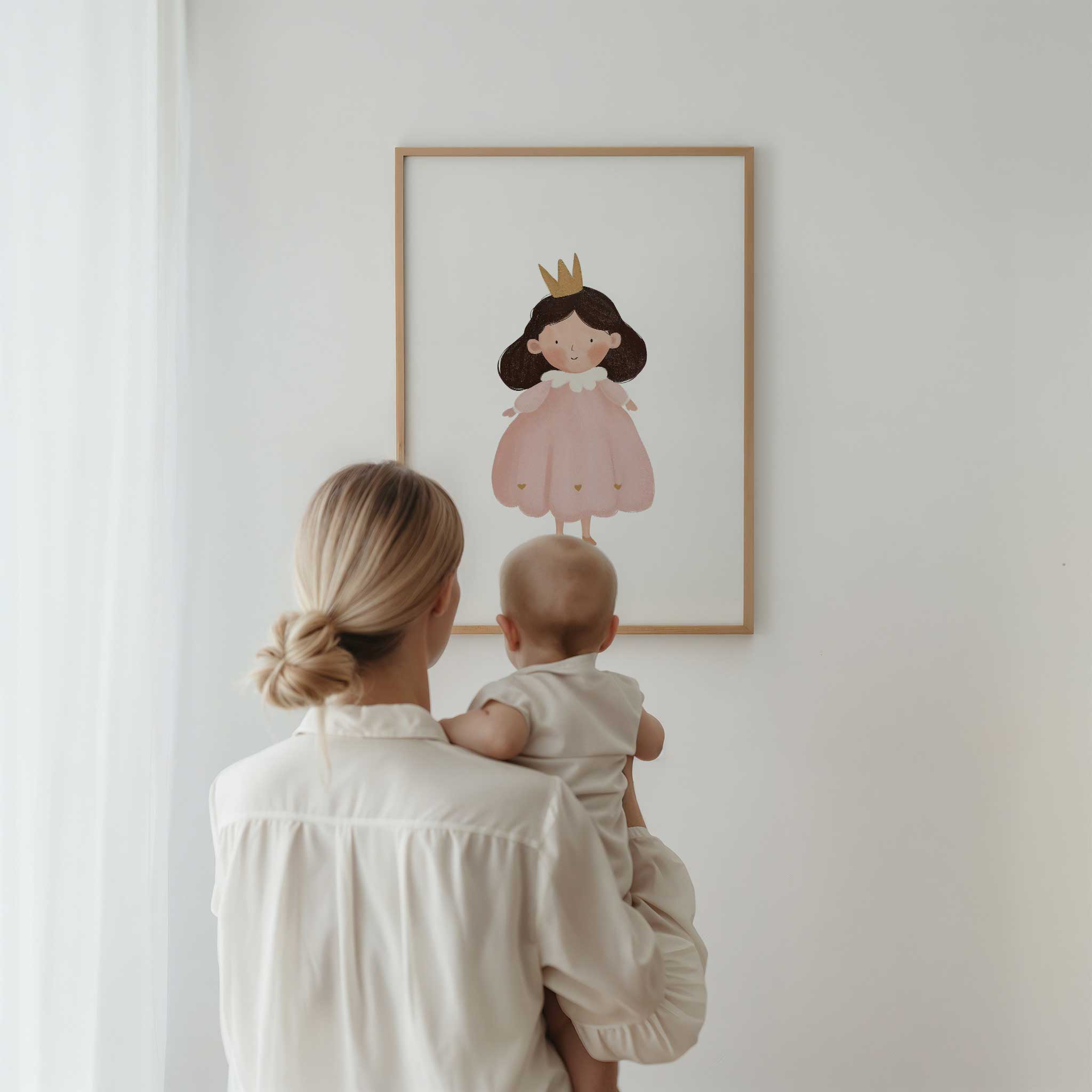 Sweet Little Princess soft-toned art print, royally charming modern wall art for imaginative kids room