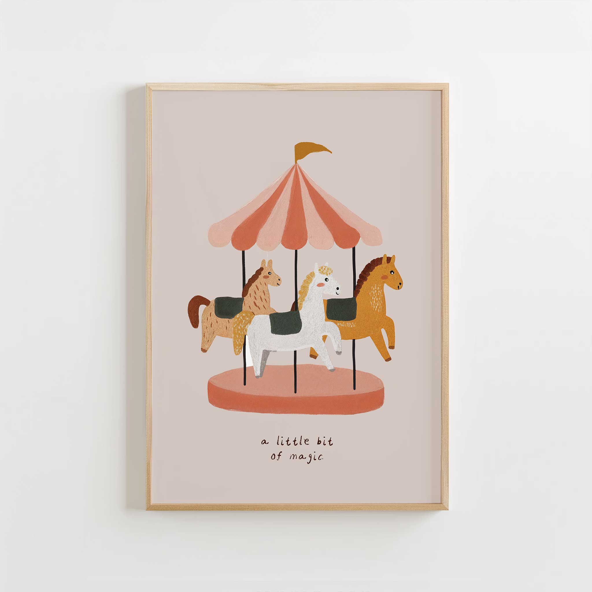 Dreamy Carousel Horses art print in pastels, magical aesthetic print for whimsical nursery