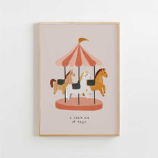 Dreamy Carousel Horses art print in pastels, magical aesthetic print for whimsical nursery