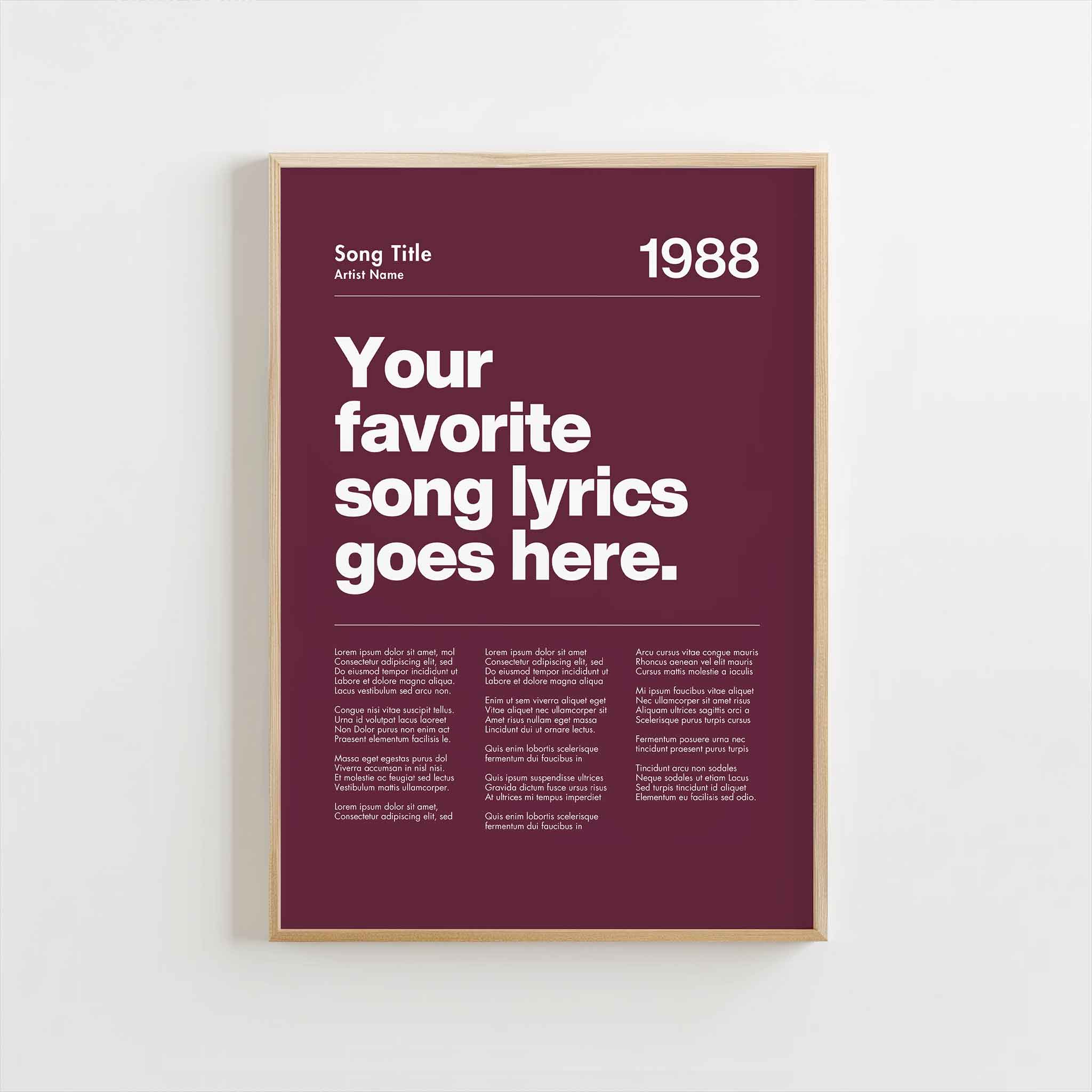 a poster with the words your favorite song lyrics goes here