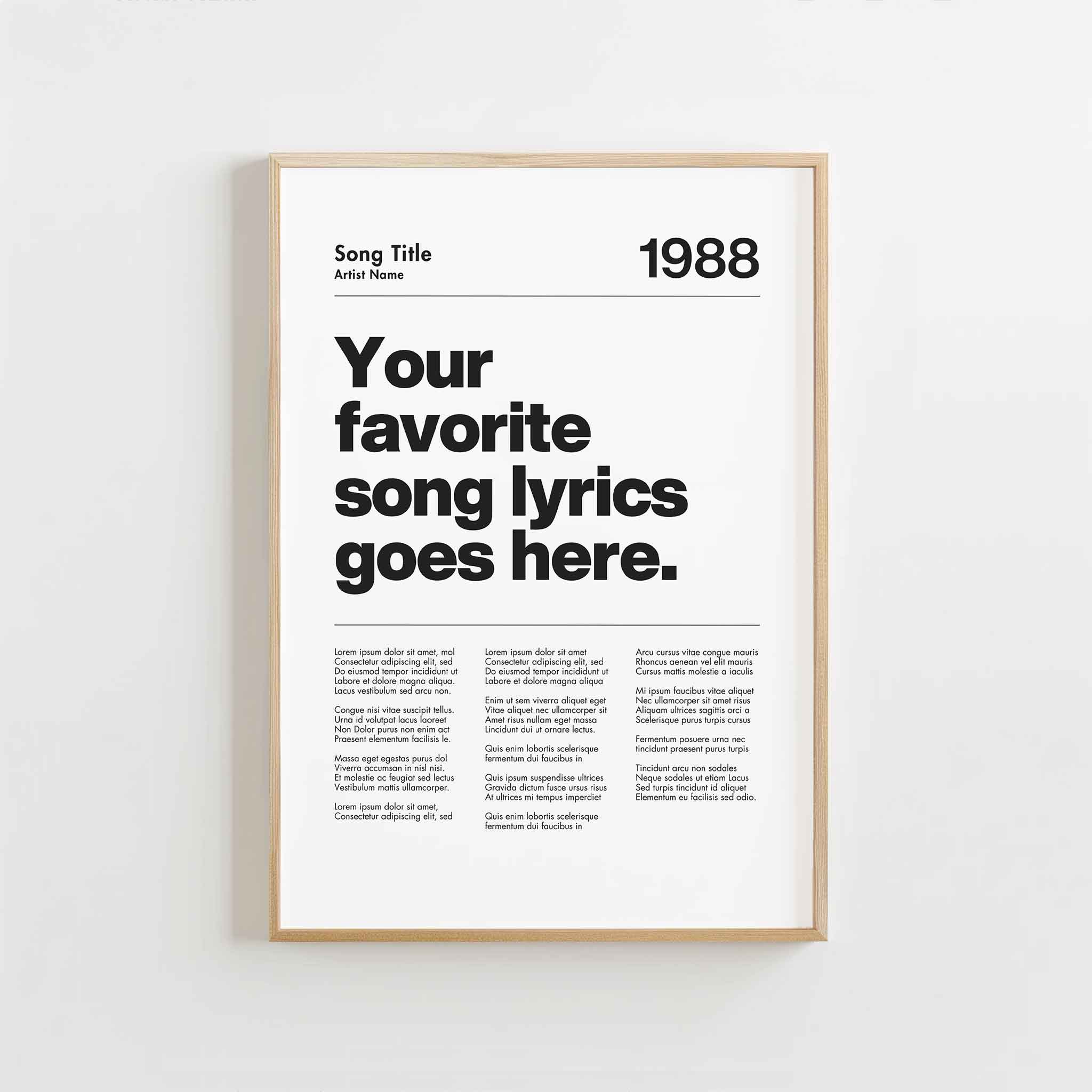 a poster with the words your favorite song lyrics goes here
