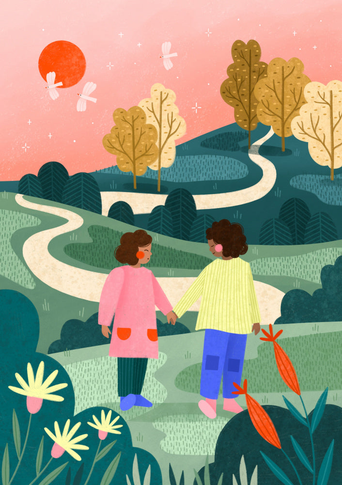 Friends Walking Winding Path