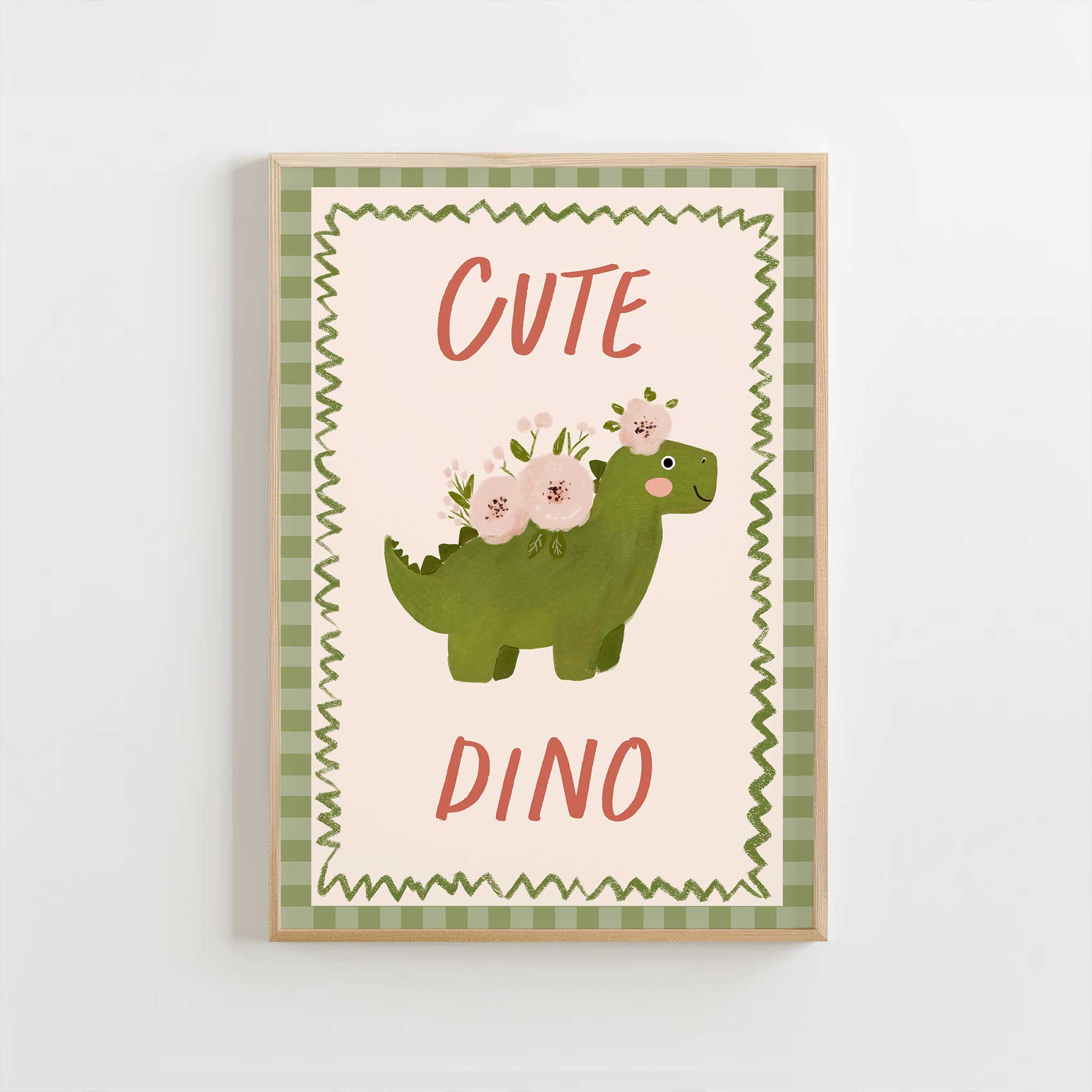 Playful Cute Dino with soft florals, sweet minimalist print for whimsical dino-loving playroom