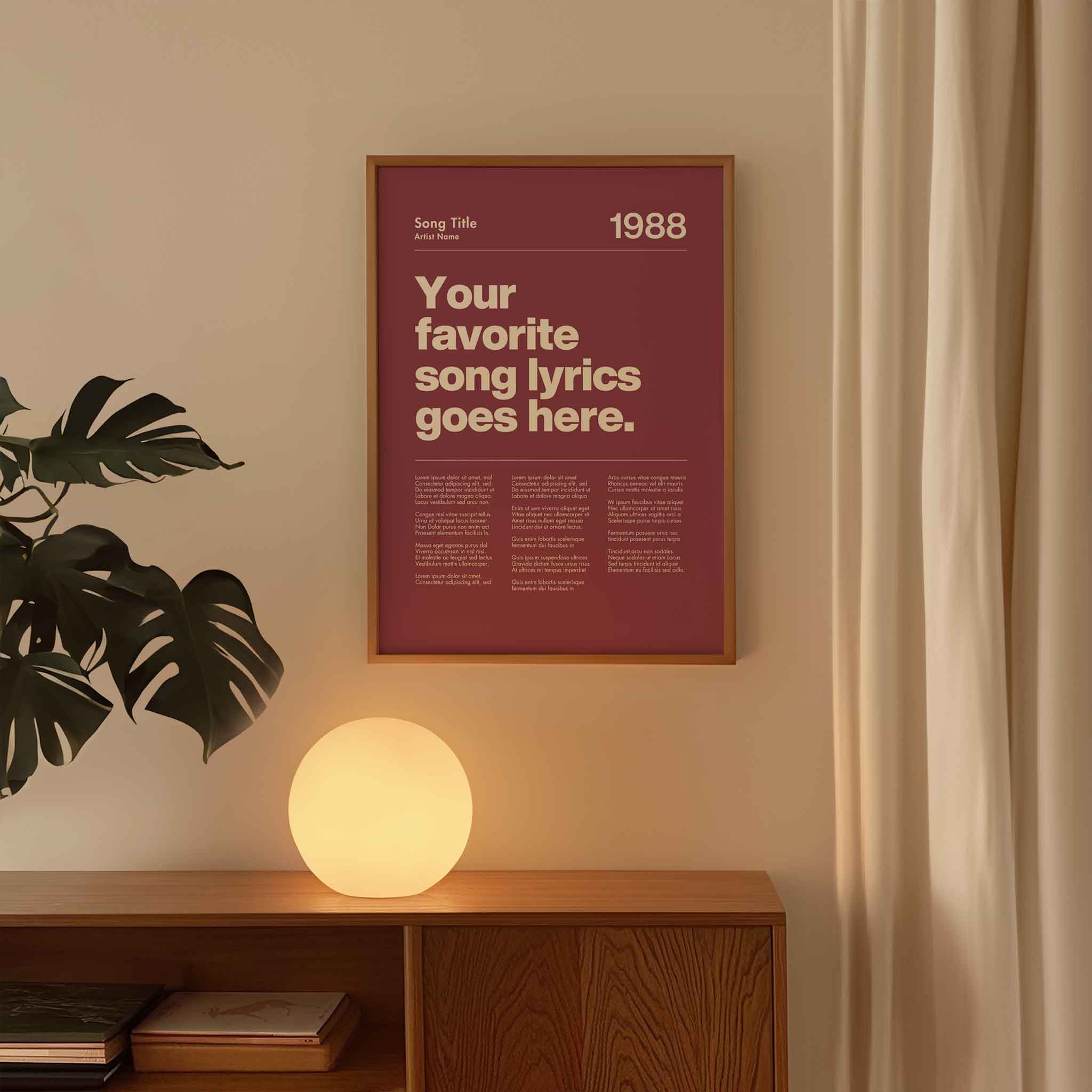 a poster on a wall next to a plant