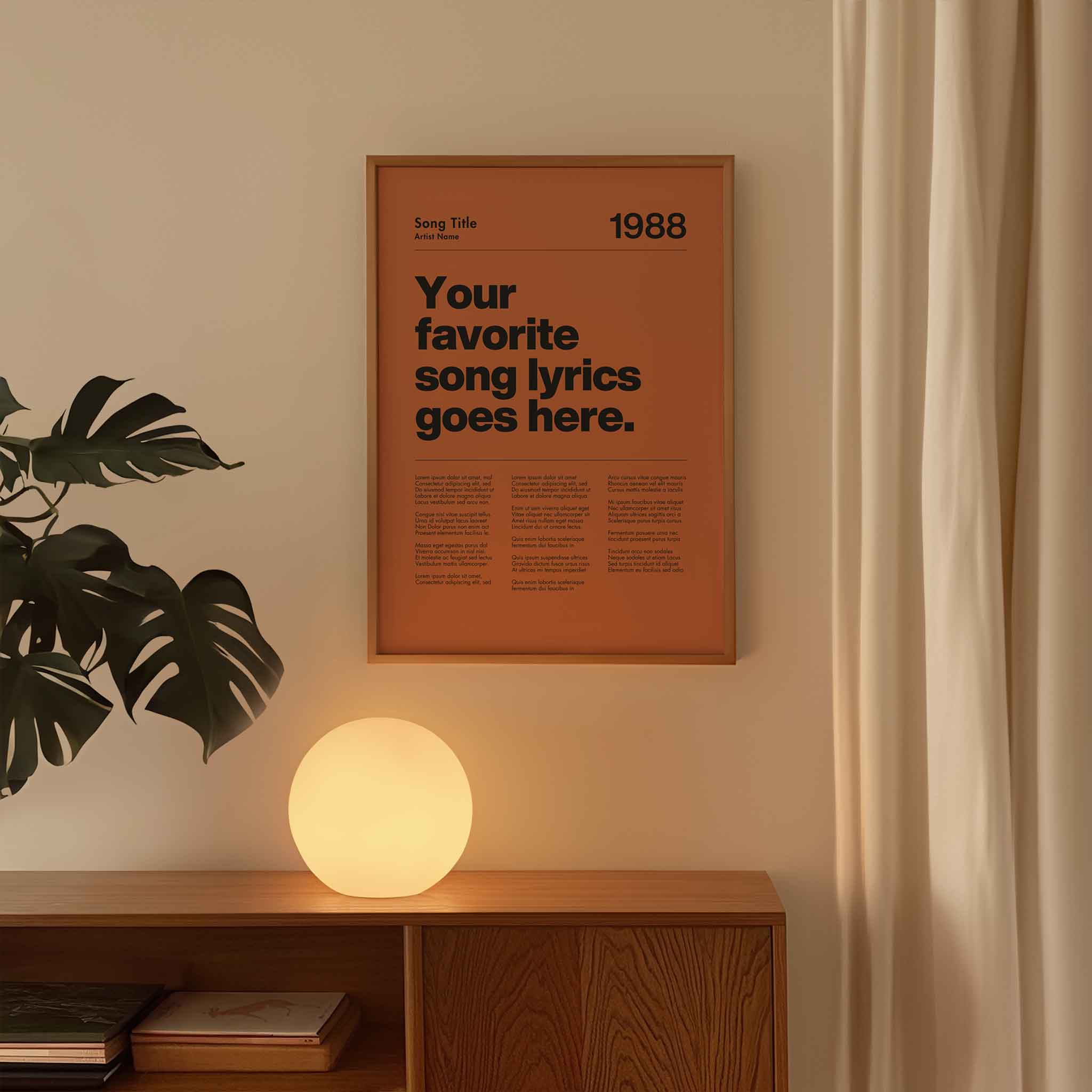 a poster on a wall next to a plant