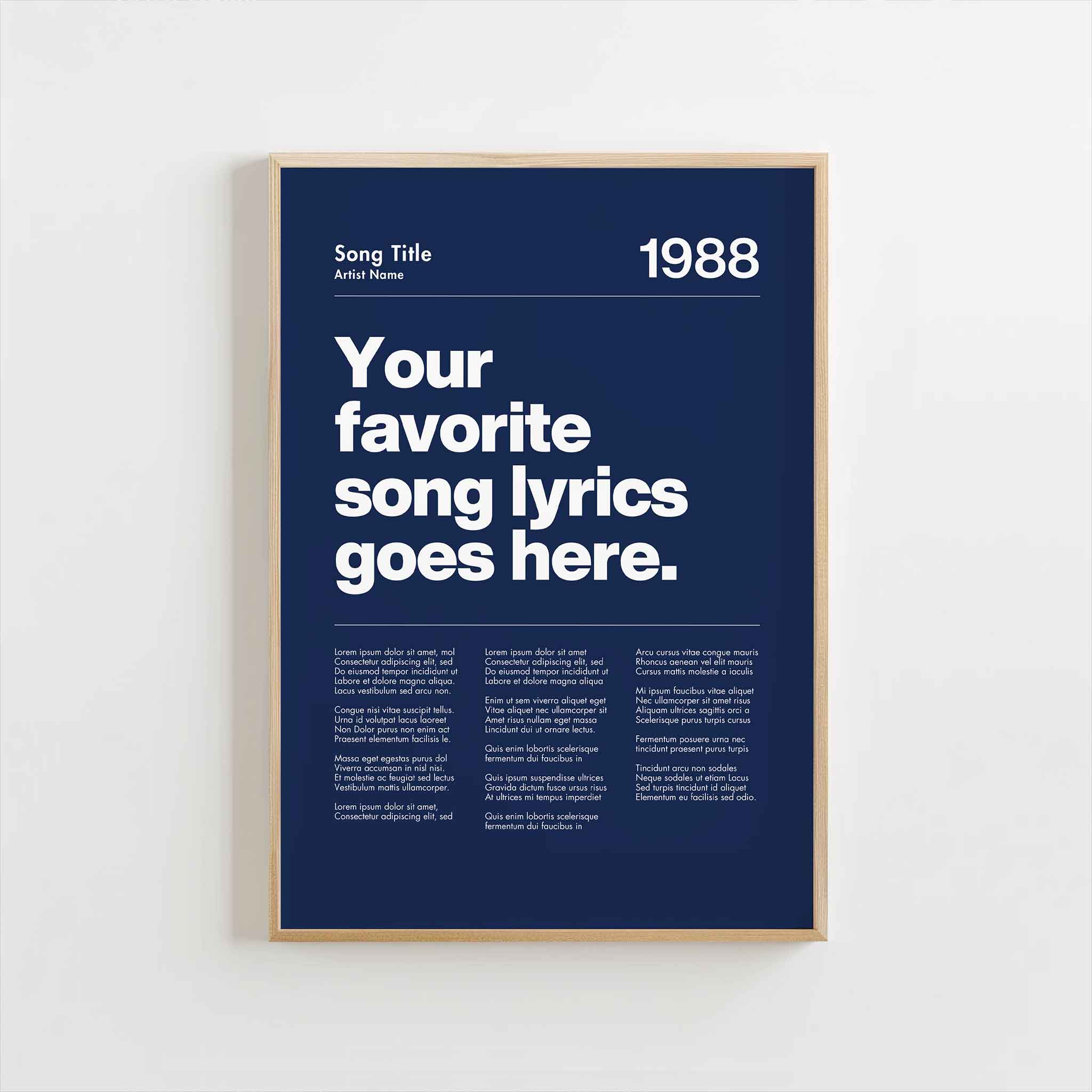 a poster hanging on a wall with the words your favorite song lyrics goes here