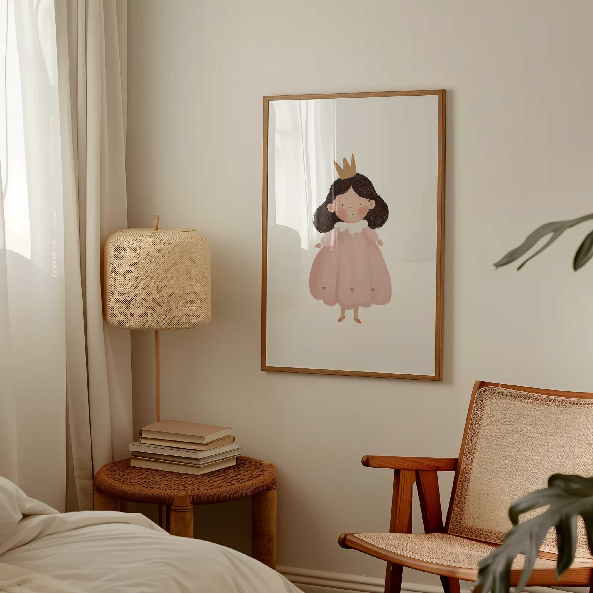 Sweet Little Princess soft-toned art print, royally charming modern wall art for imaginative kids room