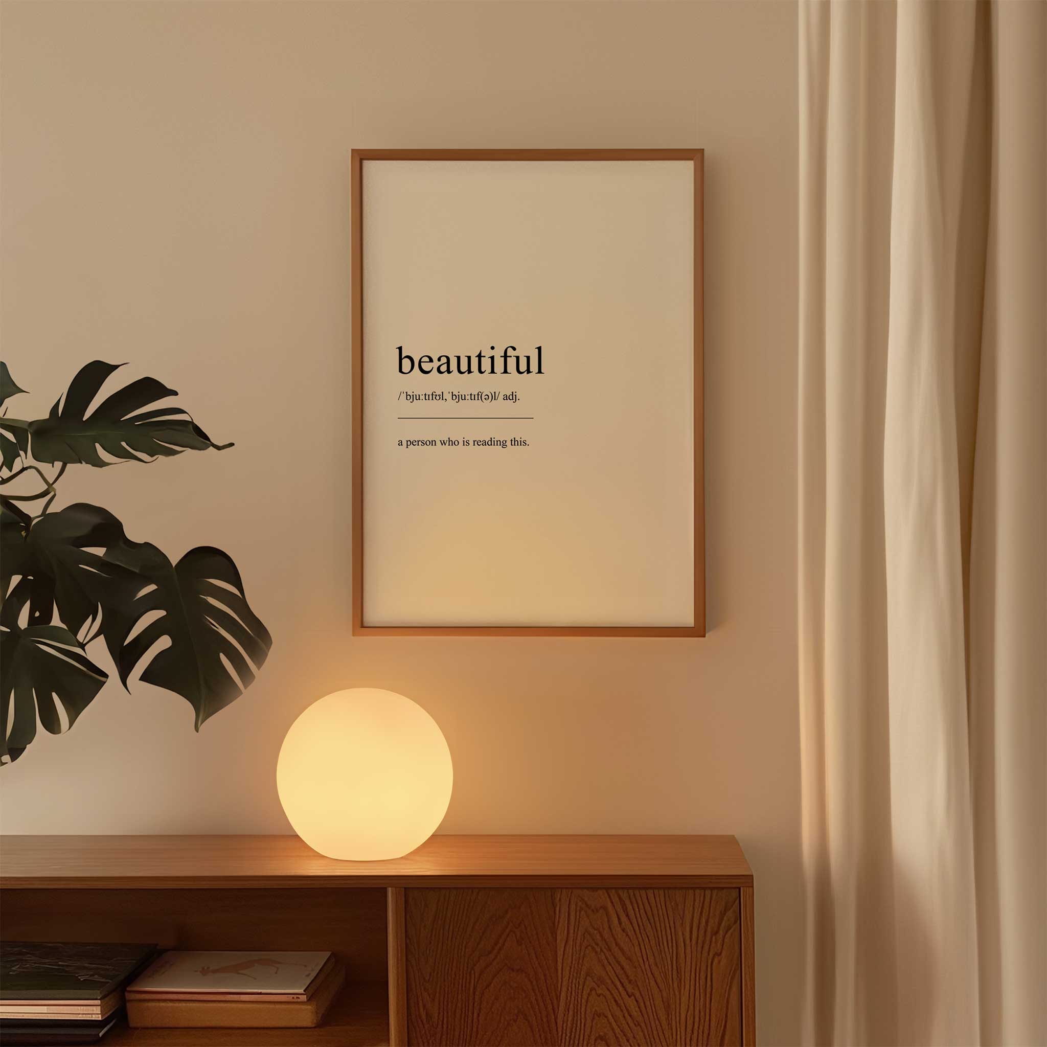 Beautiful Definition' typography, minimalist wall art print for living room motivation, titled 'Beautiful Definition'