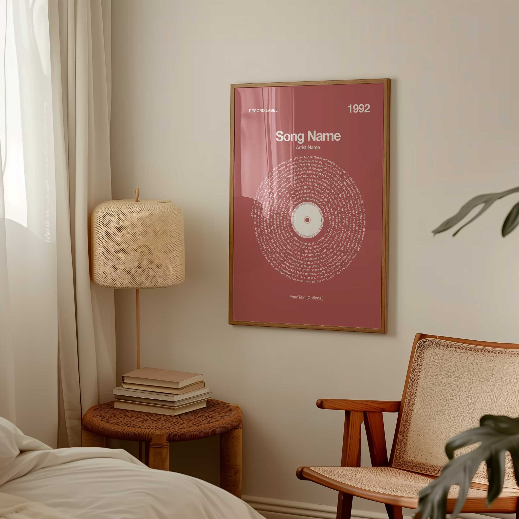 Rich Earthy Terracotta background custom vinyl lyrics print, warm song wall art gift.