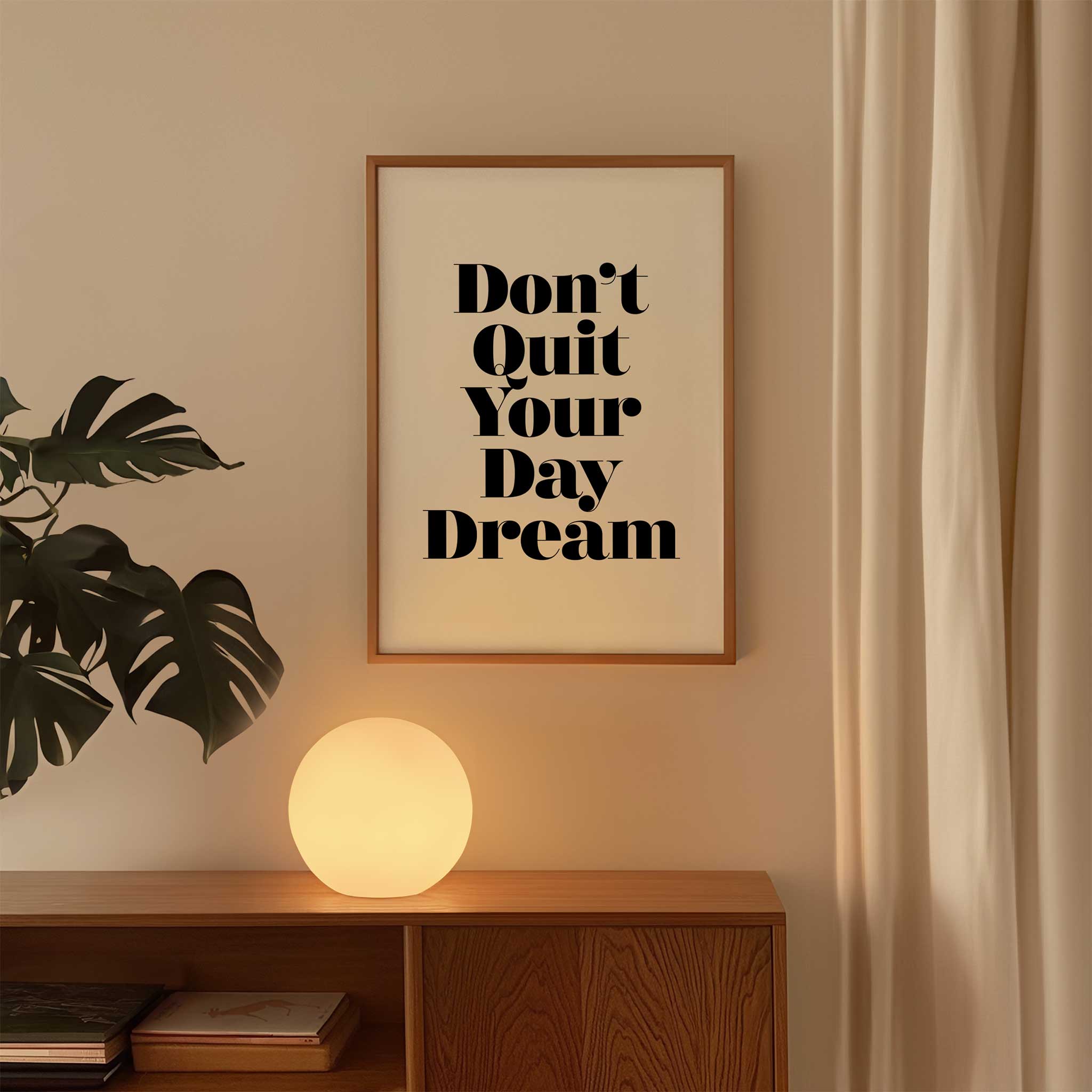 Don't Quit Your Day Dream' inspirational typography, aesthetic canvas print style for motivation, titled 'Don't Quit Your Day Dream'