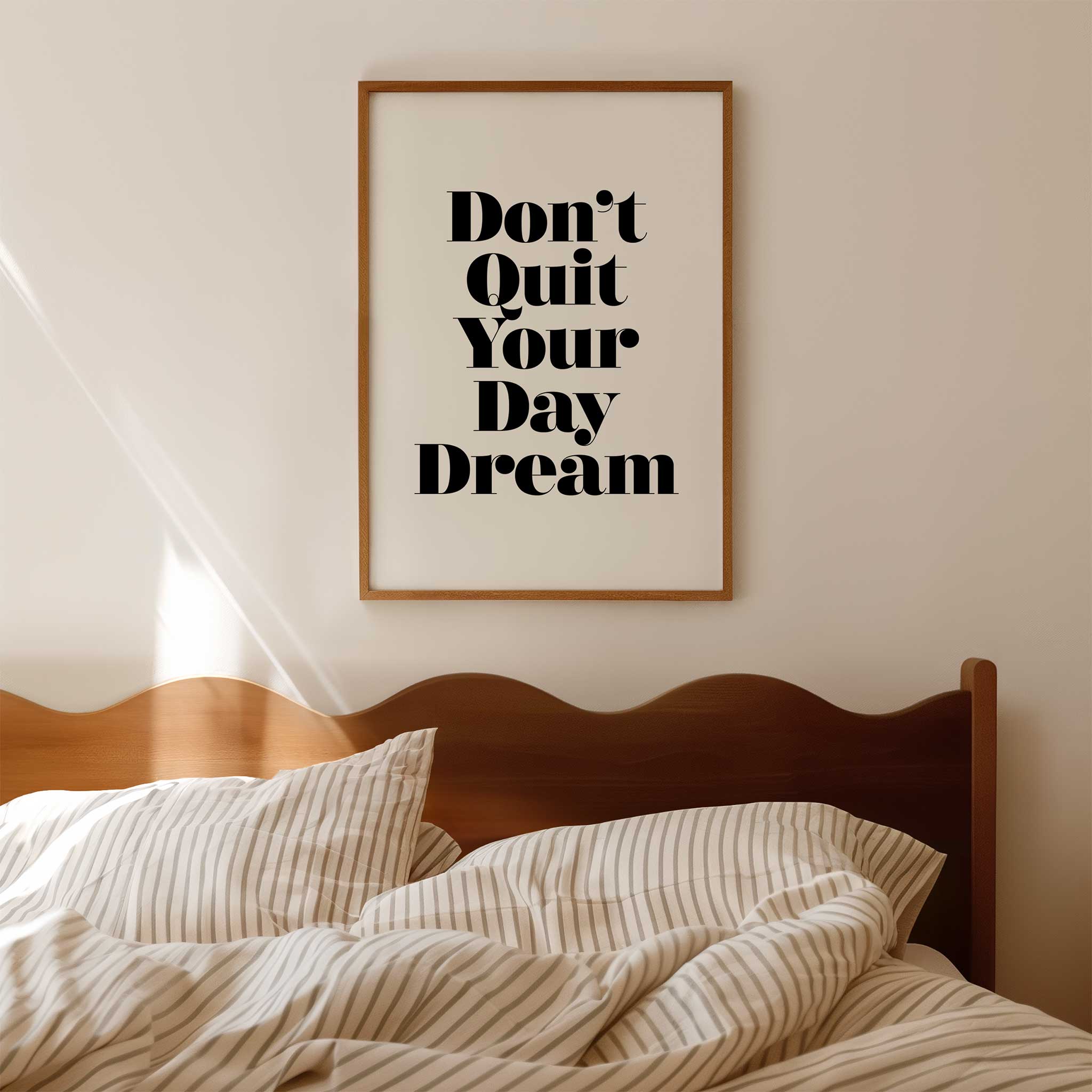 Don't Quit Your Day Dream' inspirational typography, aesthetic canvas print style for motivation, titled 'Don't Quit Your Day Dream'
