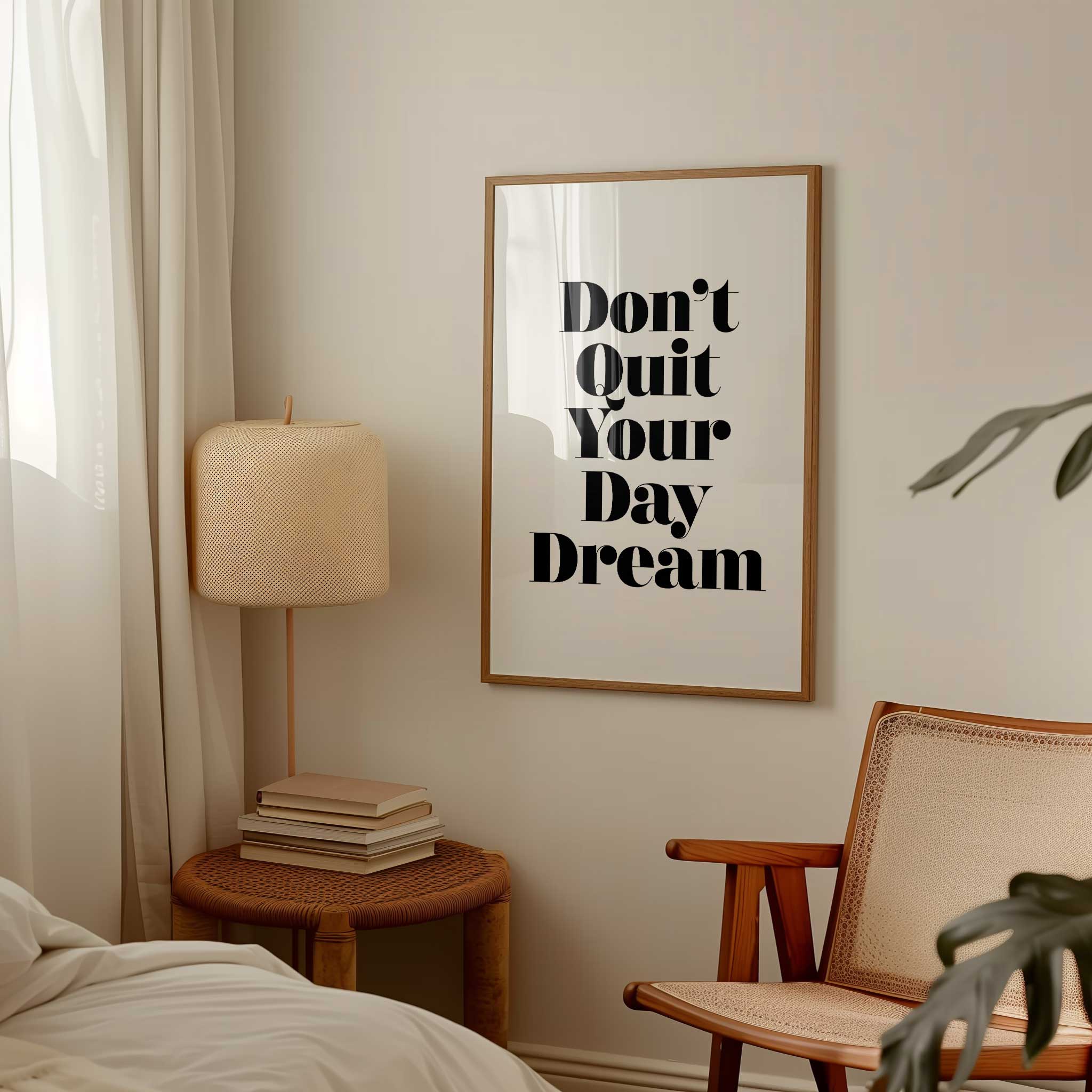 Don't Quit Your Day Dream' inspirational typography, aesthetic canvas print style for motivation, titled 'Don't Quit Your Day Dream'